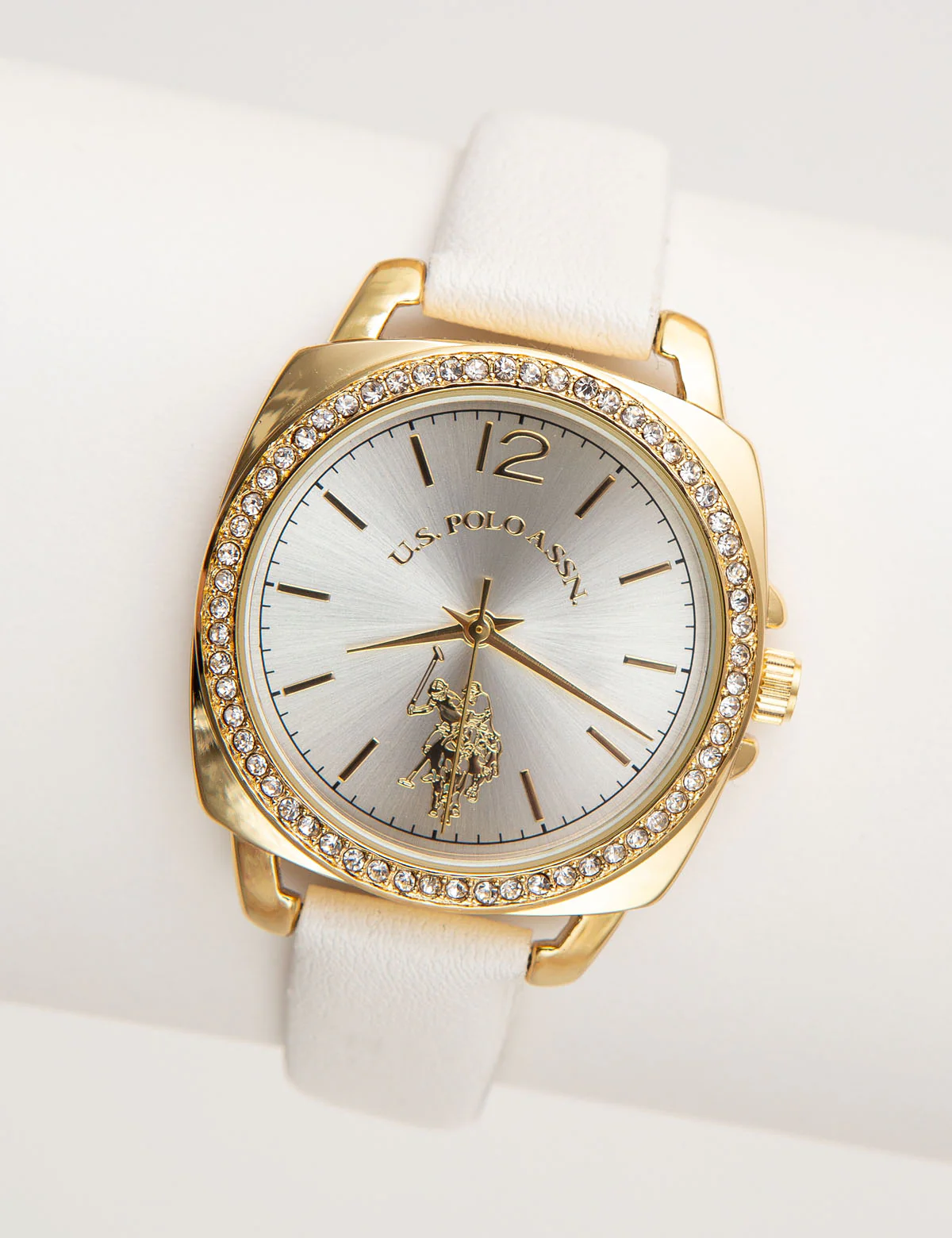 LADIES RHINESTONE CASE STRAP WATCH