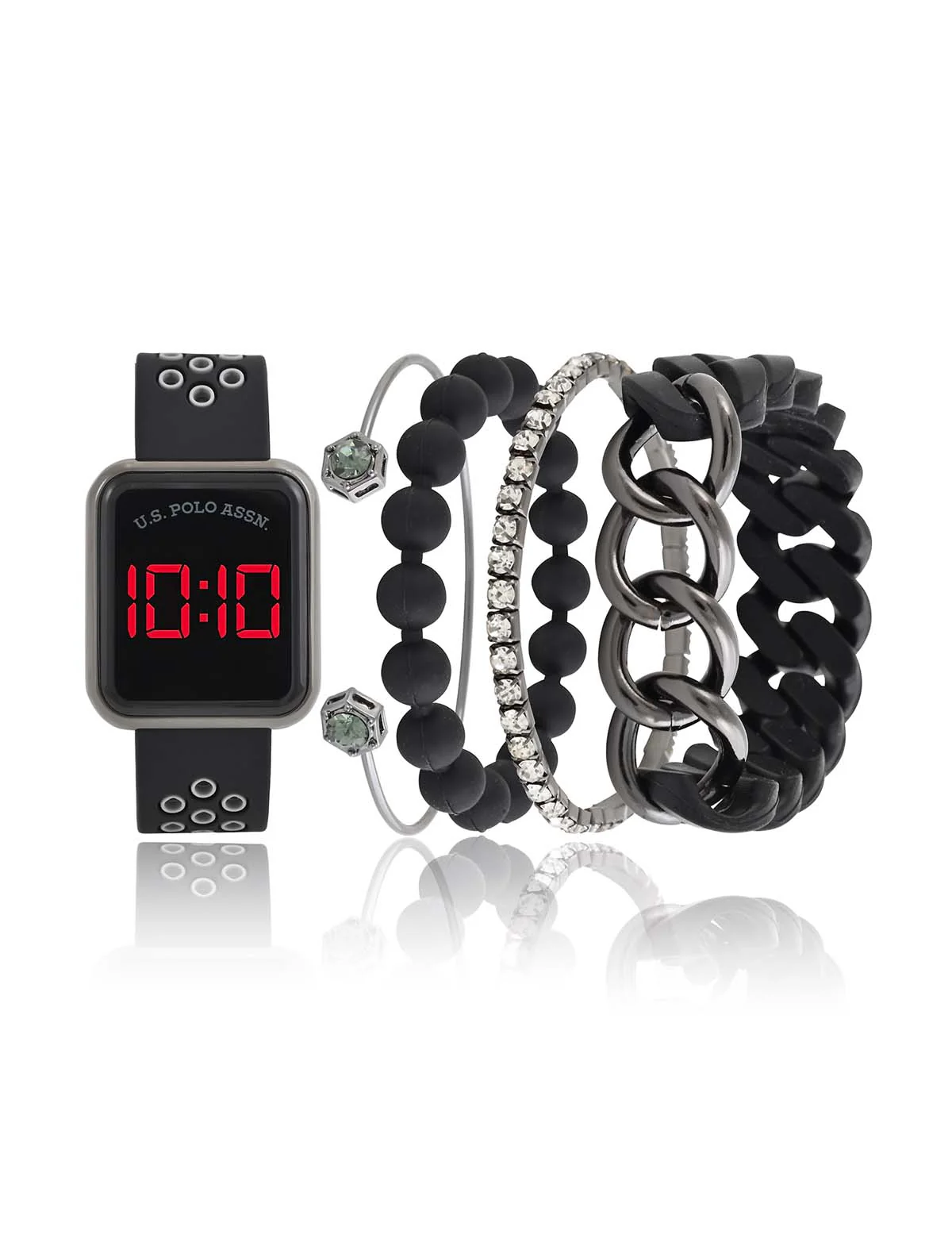 LADIES LED SQUARE FACE WATCH & STACKABLE BRACELETS SET - Image 3