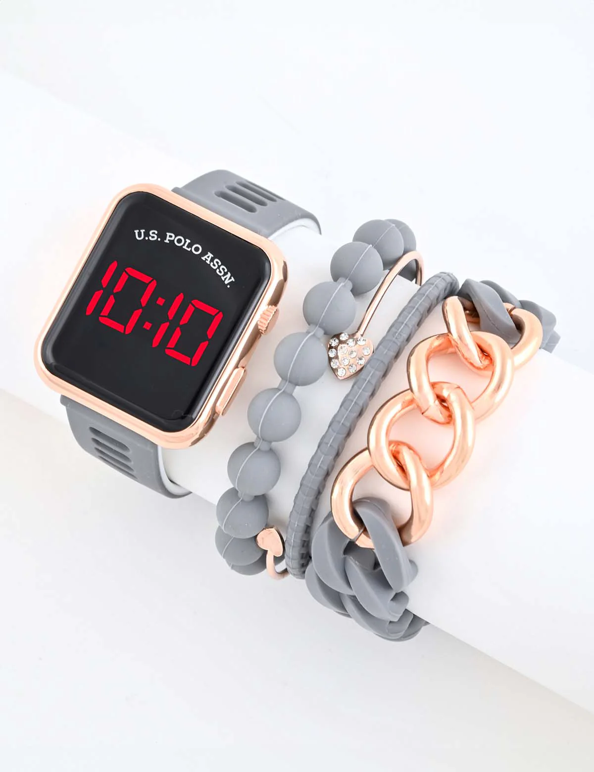 LADIES LED SQUARE FACE WATCH & STACKABLE BRACELETS SET
