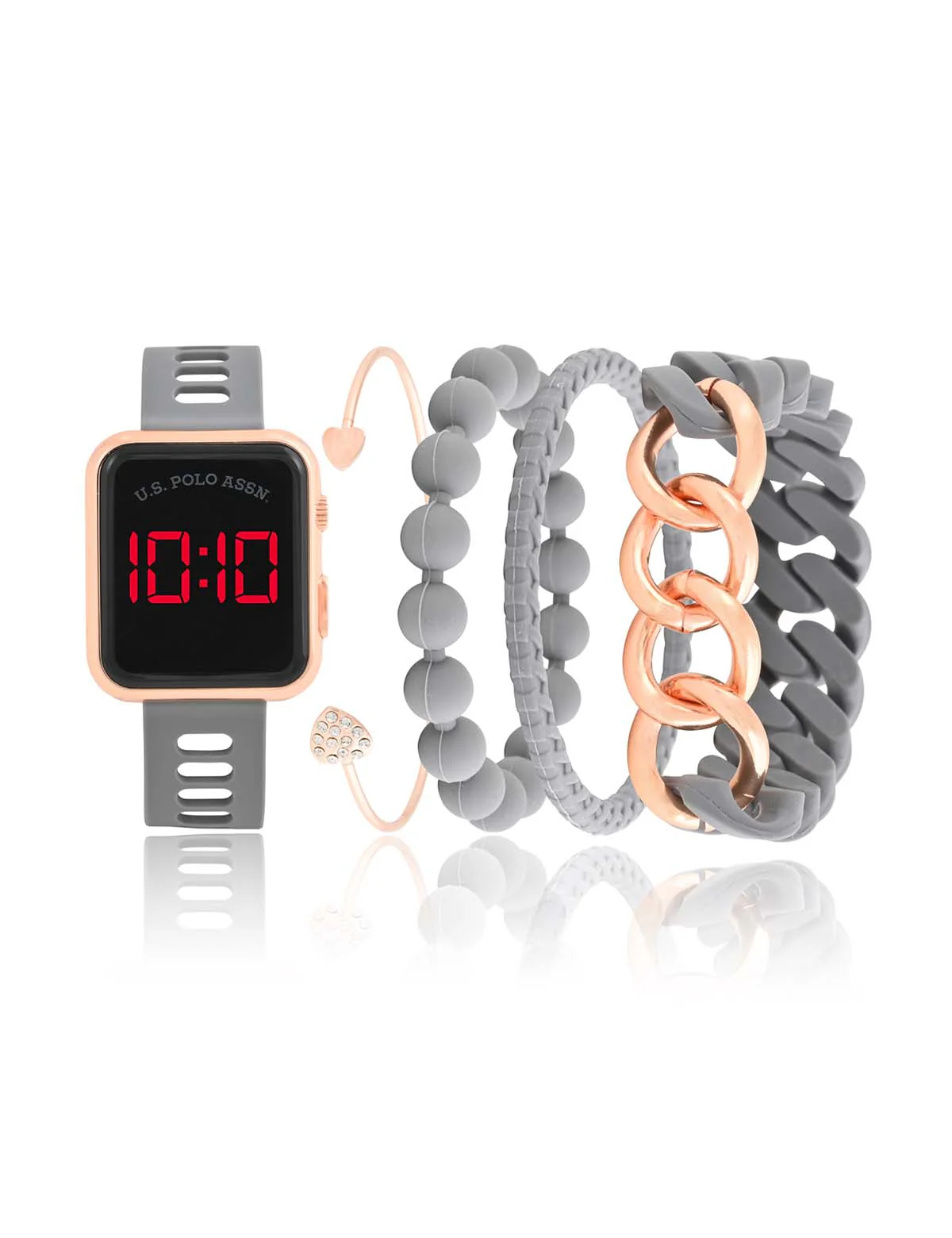 LADIES LED SQUARE FACE WATCH & STACKABLE BRACELETS SET - Image 3