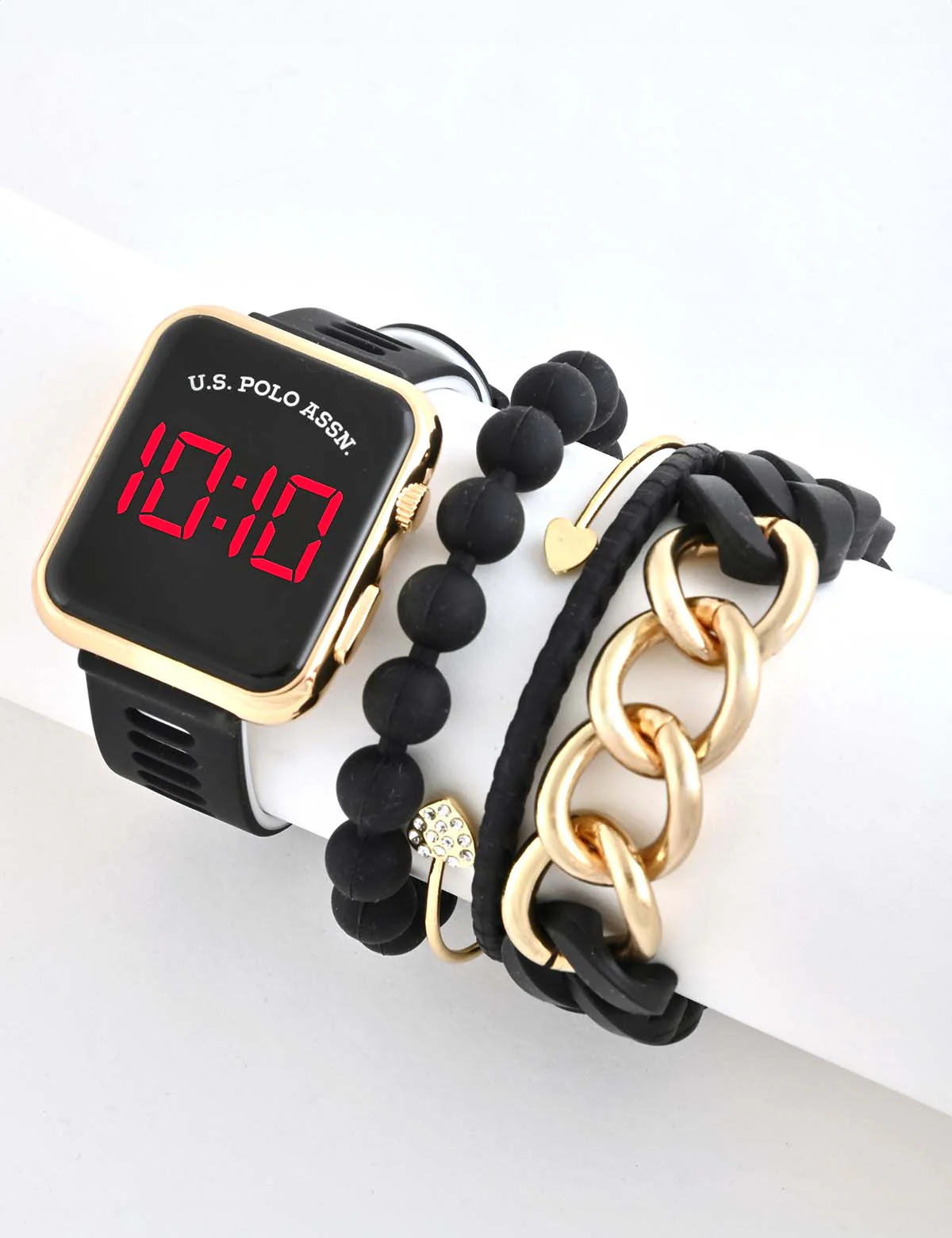 LADIES LED SQUARE FACE WATCH & STACKABLE BRACELETS SET