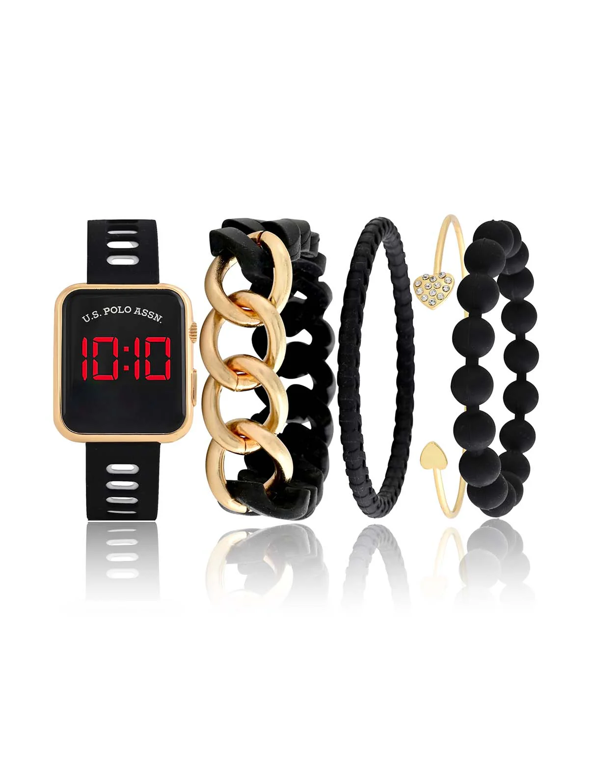 LADIES LED SQUARE FACE WATCH & STACKABLE BRACELETS SET - Image 3