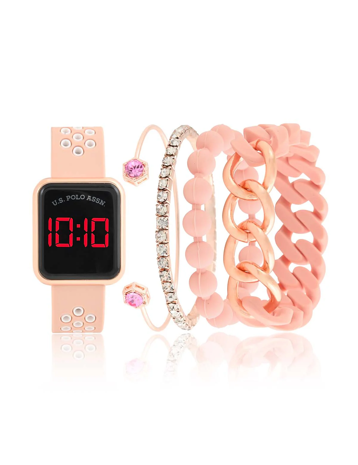 LADIES LED SQUARE FACE WATCH & STACKABLE BRACELETS SET - Image 3