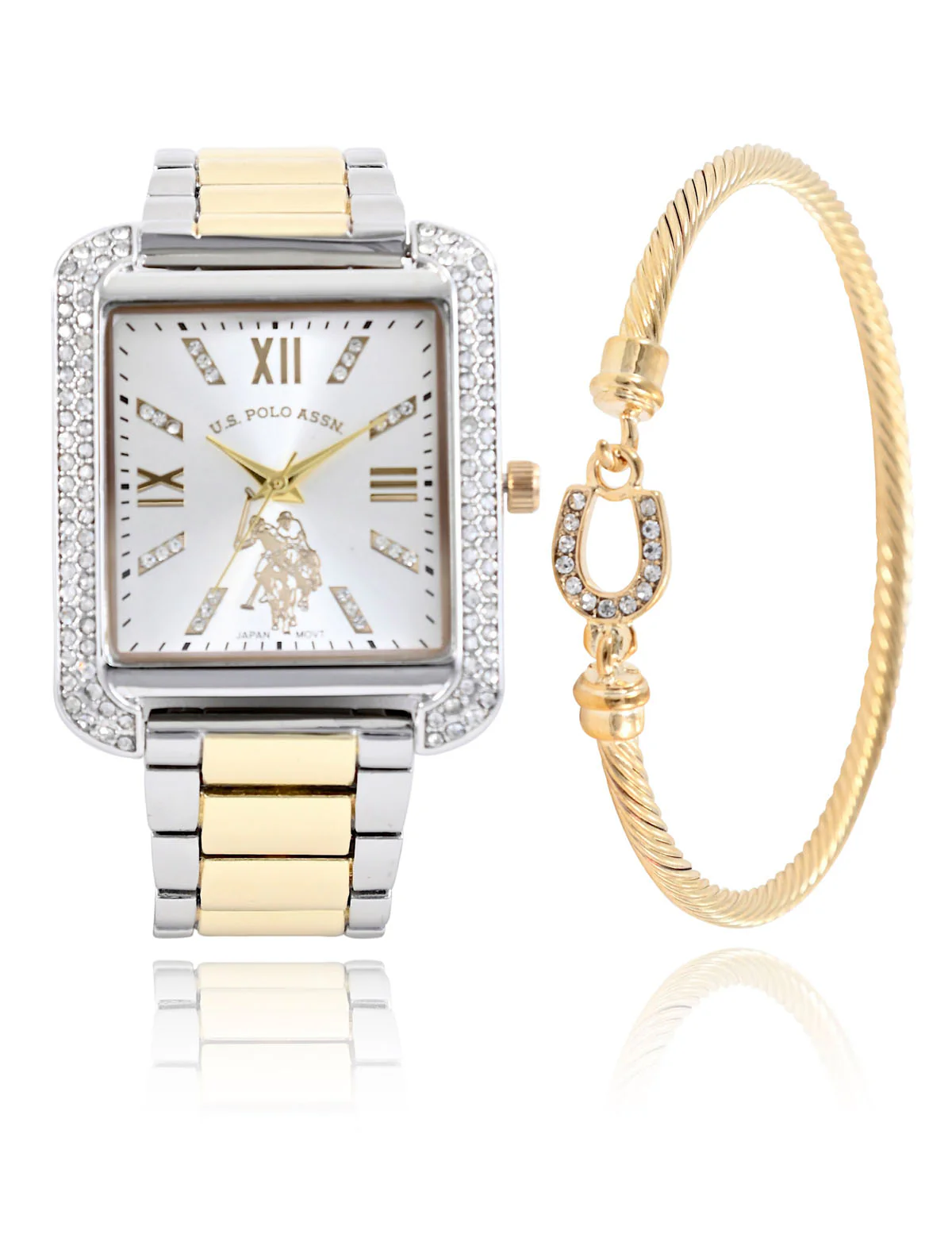 LADIES SILVER AND GOLD WATCH AND BRACELET SET - Image 5
