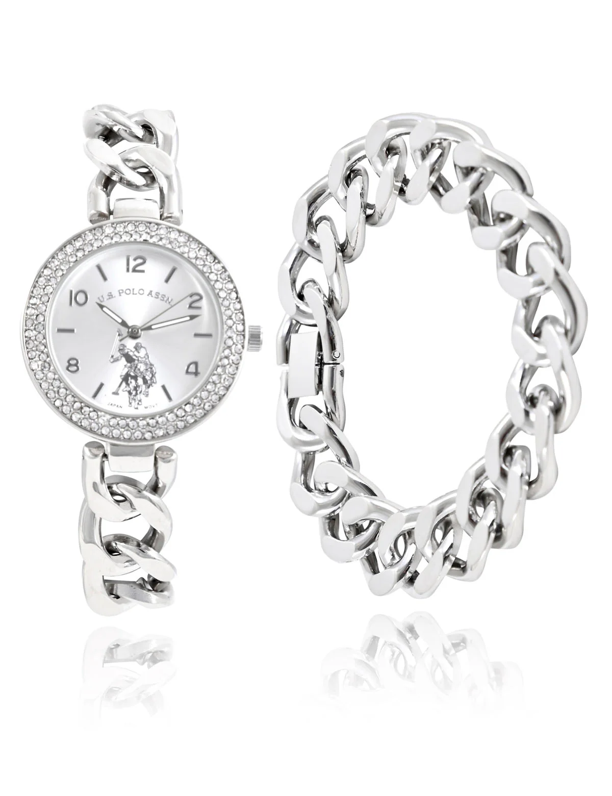 LADIES SILVER CHAIN WATCH AND BRACELET SET - Image 5