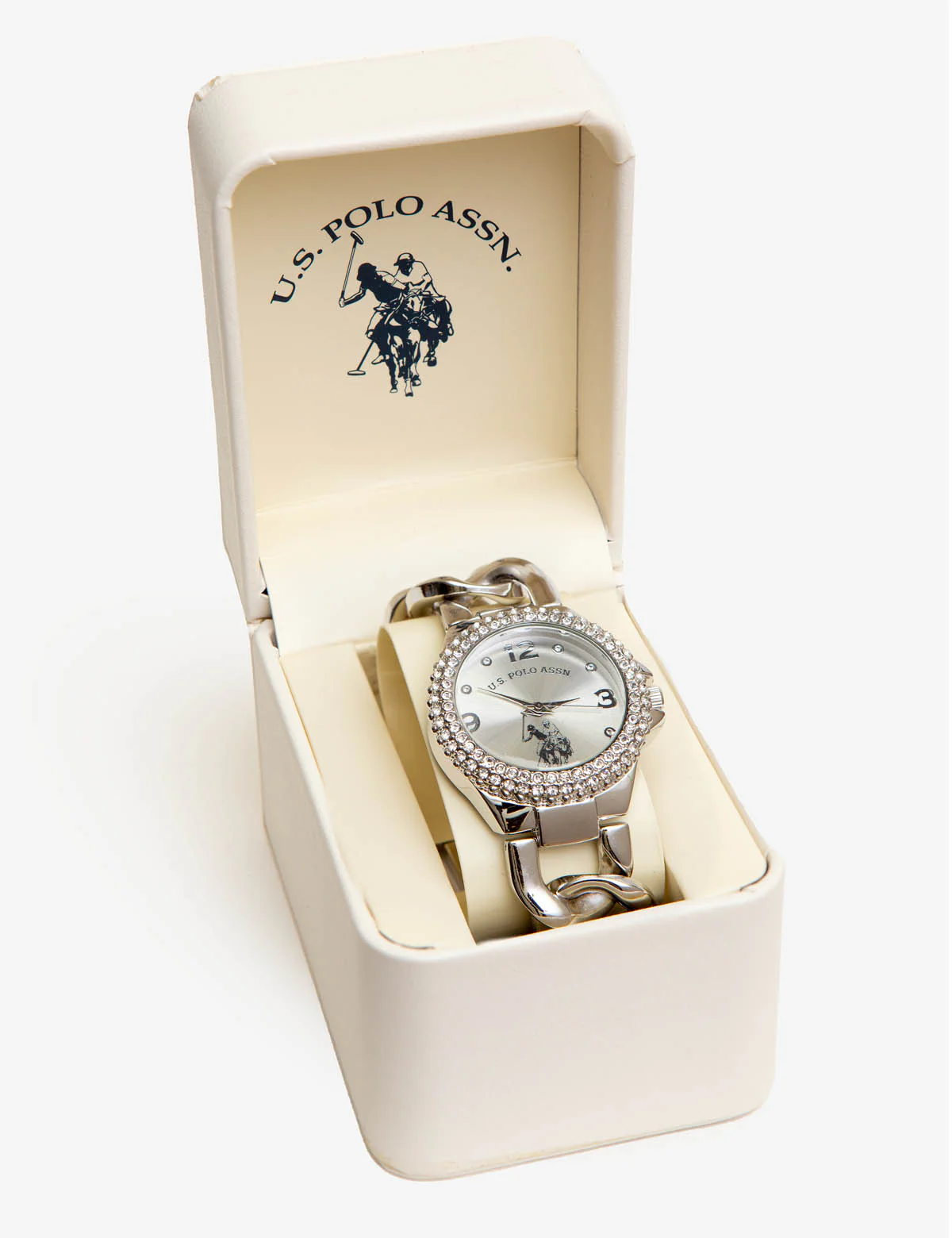 LADIES SILVER EMBELLISHED CHAIN WATCH - Image 2