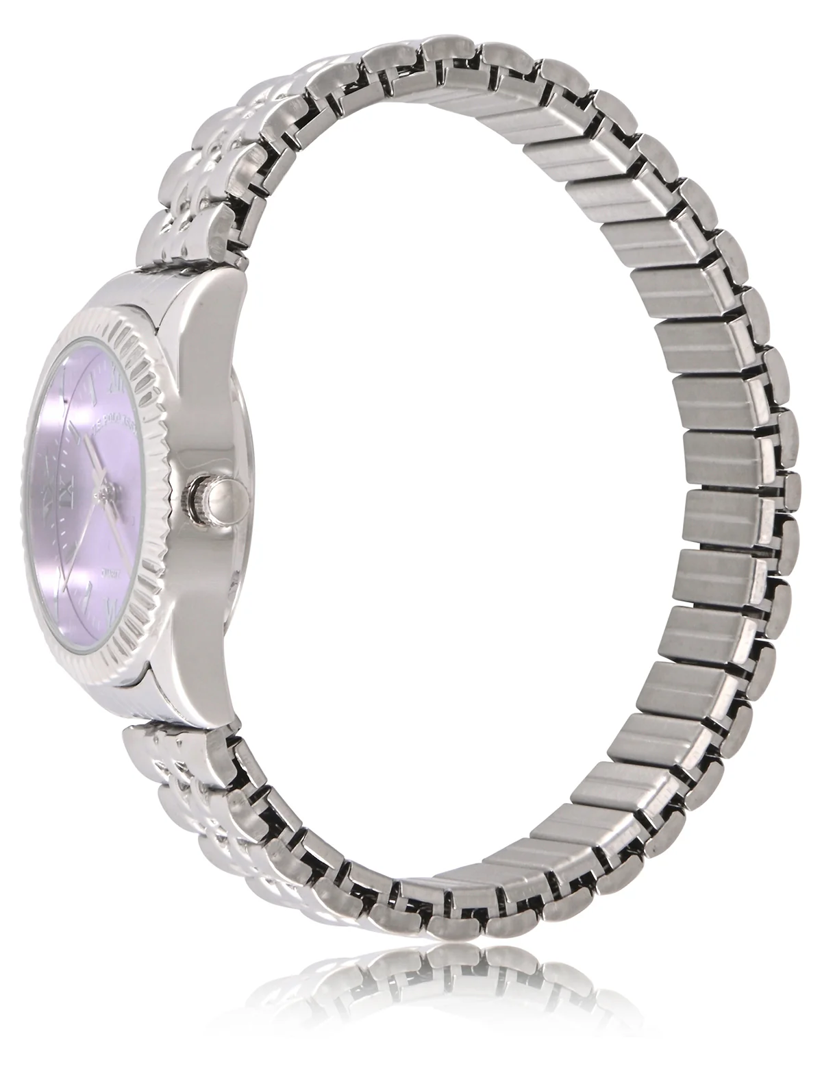 LADIES SILVER LINK WATCH WITH PURPLE FACE - Image 4