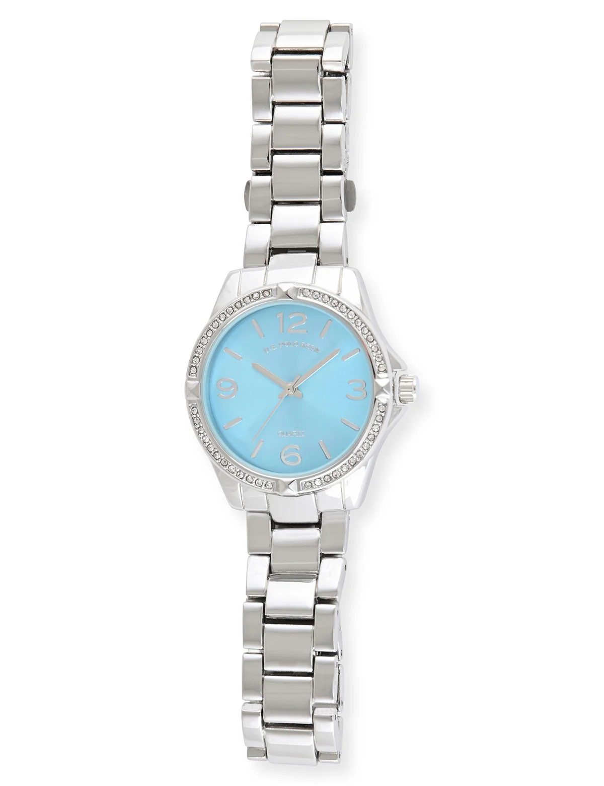 LADIES SILVERTONE BLUE ACCENT LINK WATCH - Image 5