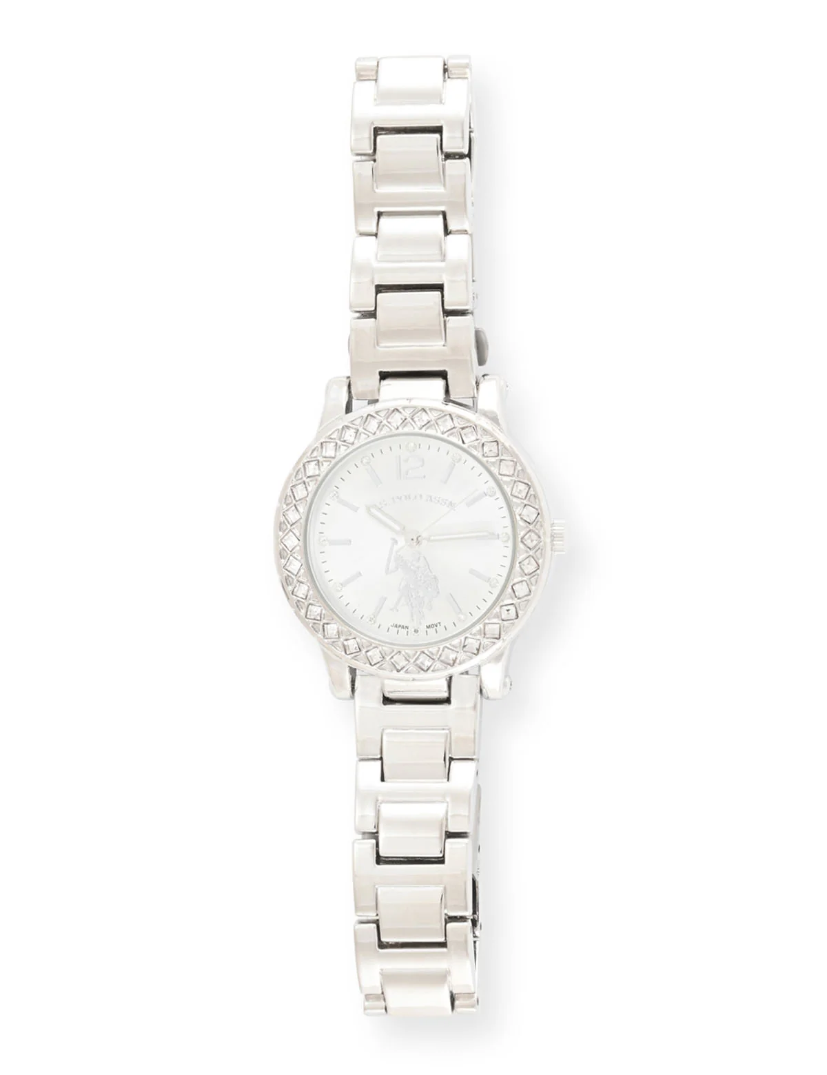 LADIES SILVERTONE BRACELET WATCH W CRYSTAL BEZEL - Image 5