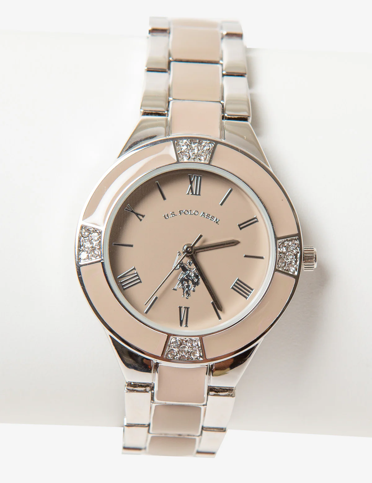 LADIES SILVERTONE & TAUPE LINK BRACELET WATCH