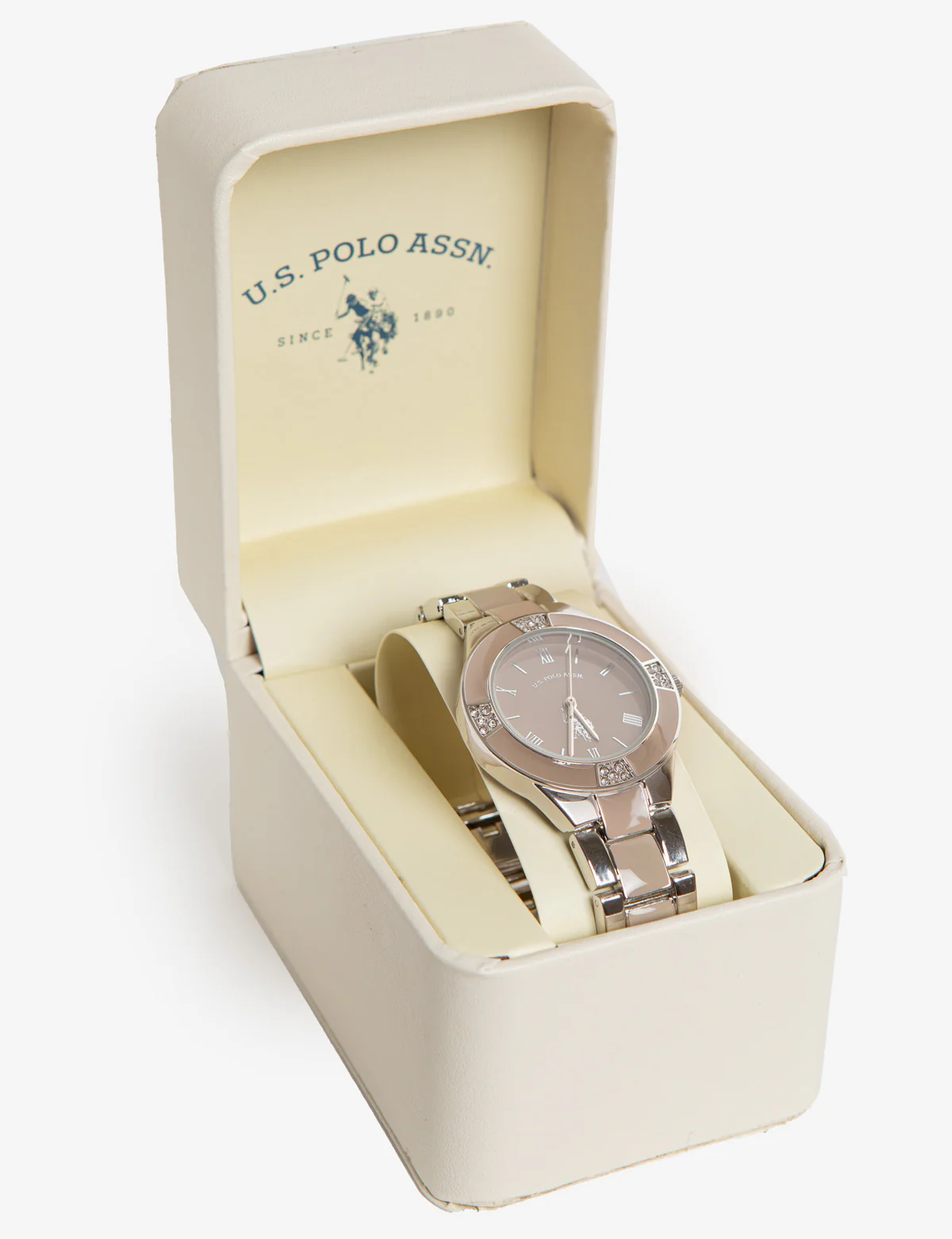 LADIES SILVERTONE & TAUPE LINK BRACELET WATCH - Image 2
