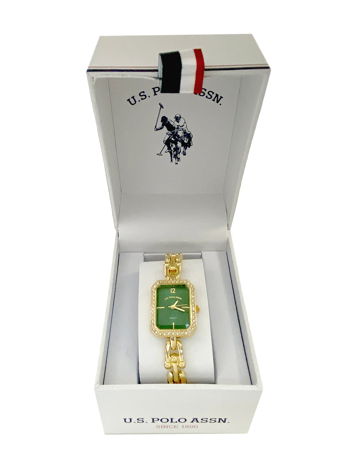 LADIES SQUARE GOLD WATCH WITH GREEN FACE - Image 2
