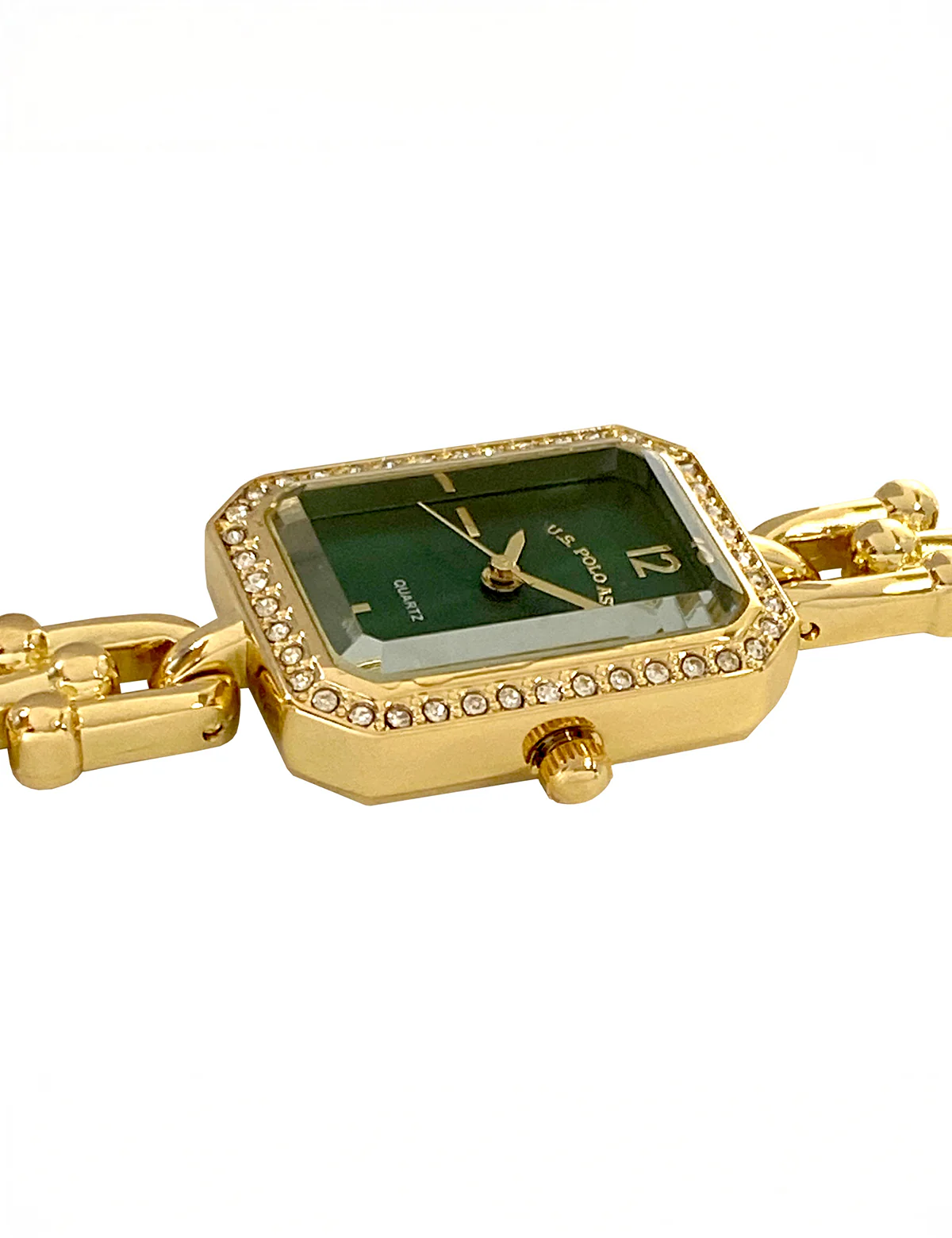 LADIES SQUARE GOLD WATCH WITH GREEN FACE - Image 4