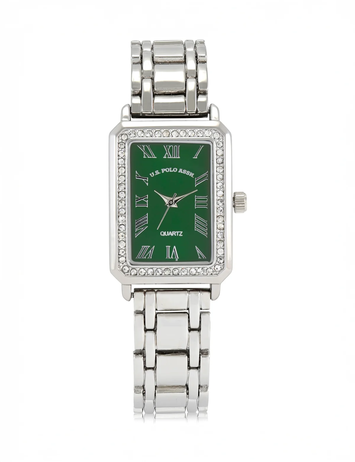 LADIES SQUARE SILVER LINK WATCH WITH GREEN FACE - Image 5