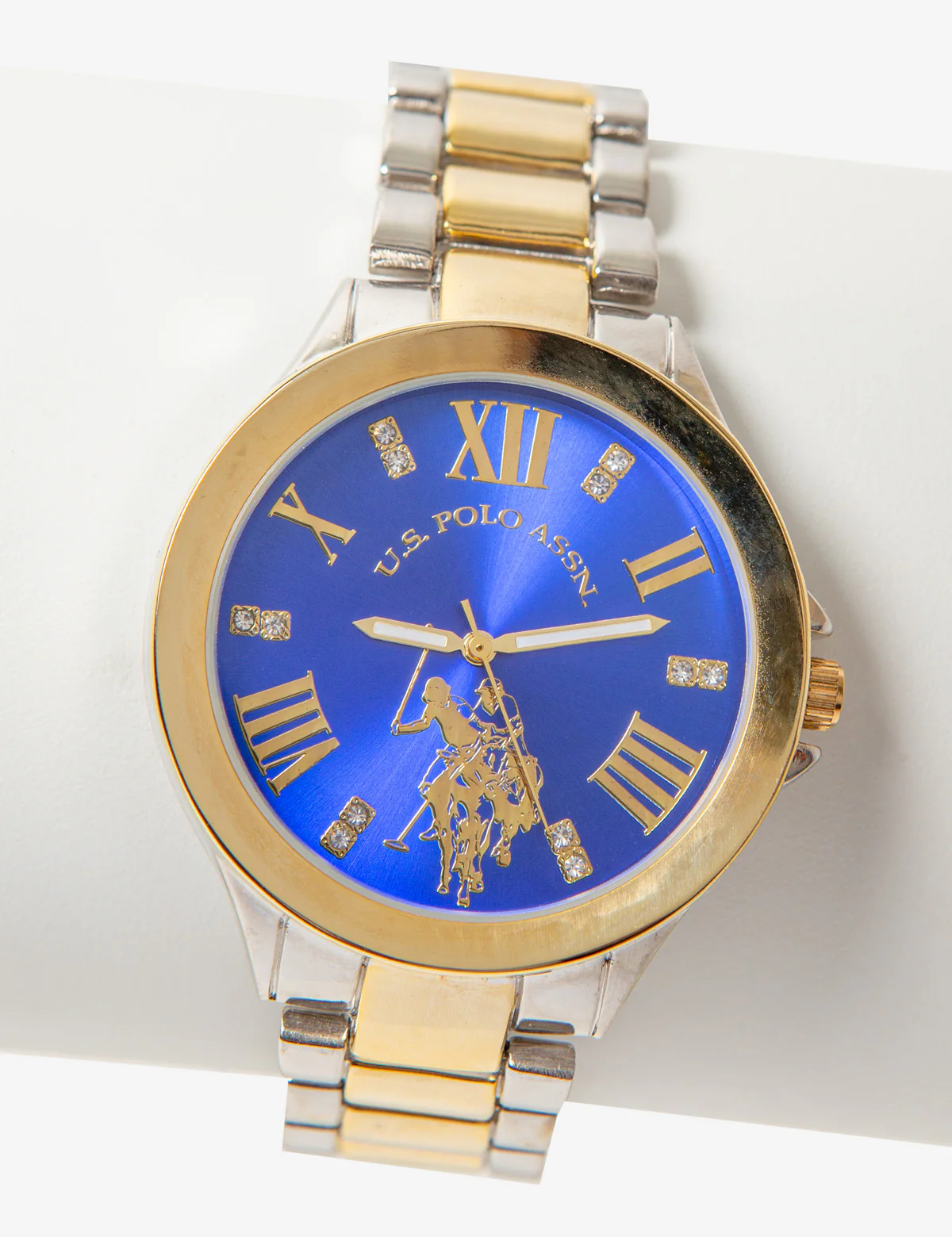 LADIES TWO TONE BRACELET WATCH W BLUE DIAL