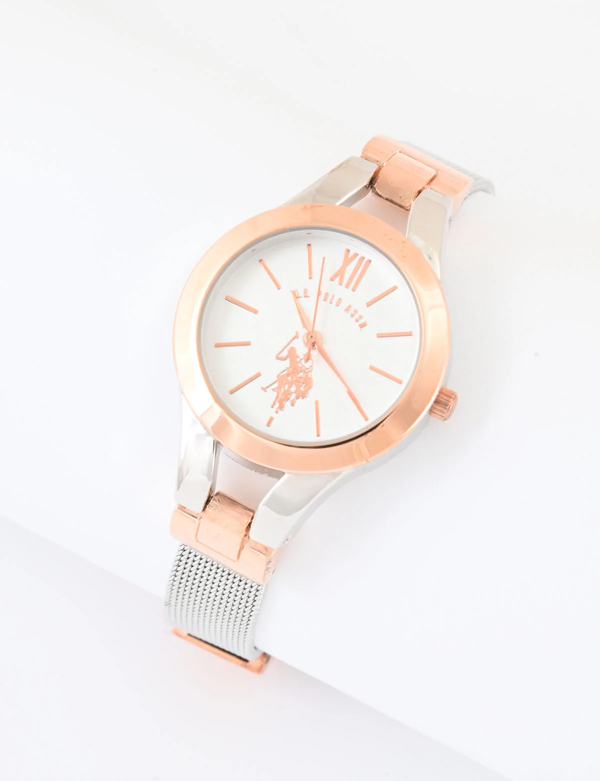 LADIES TWO TONE MESH ADJUSTABLE BRACELET WATCH - Image 2