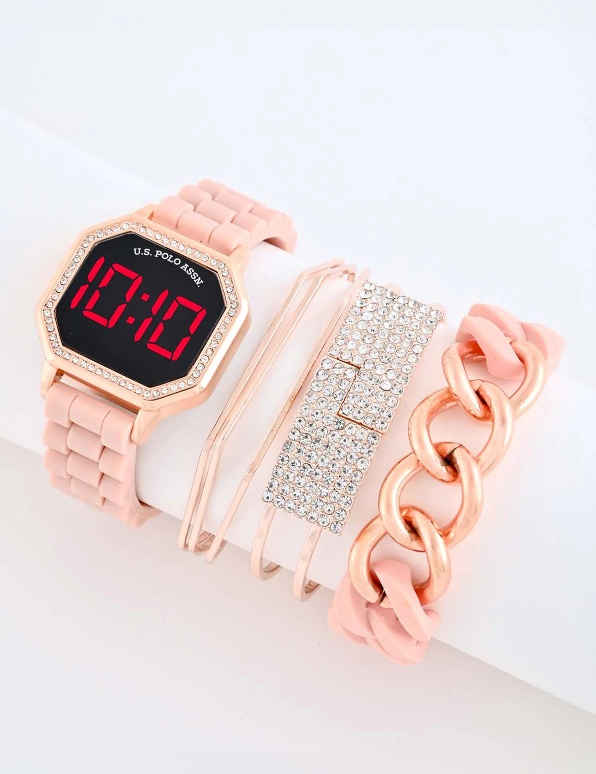 LADIES LED WATCH AND STACKABLE BRACELETS SET