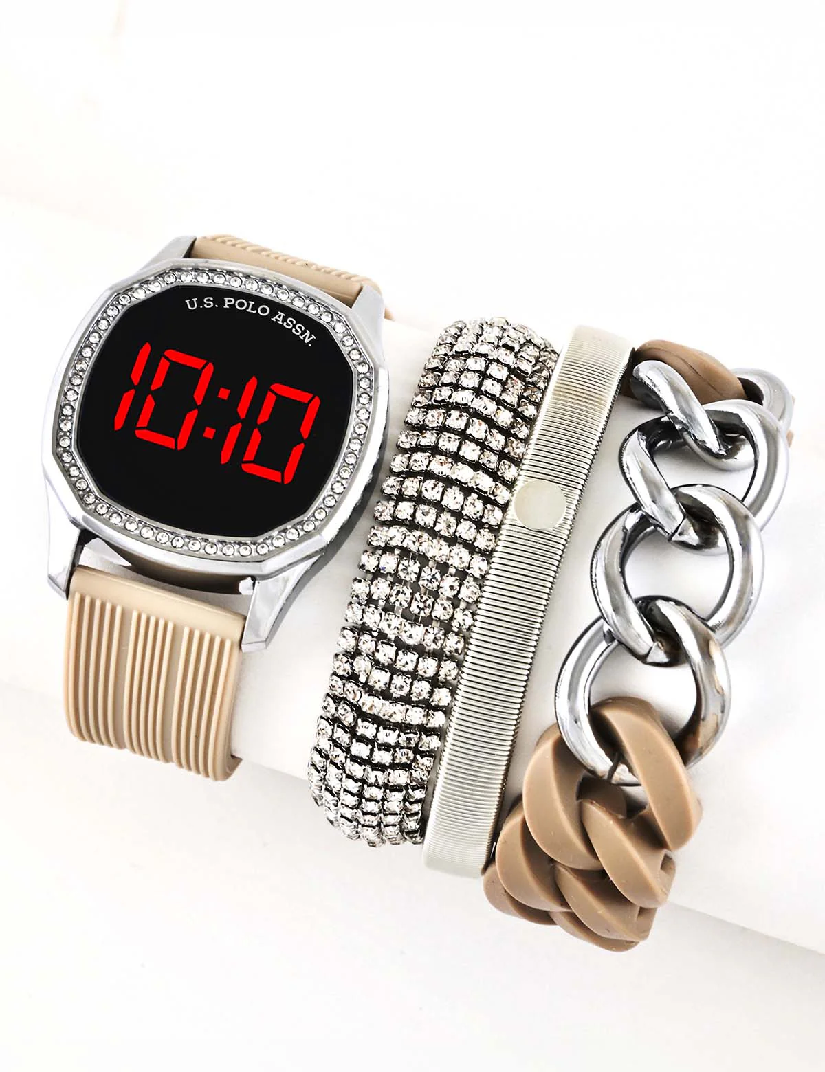 LADIES LED WATCH AND STACKABLE BRACELETS SET