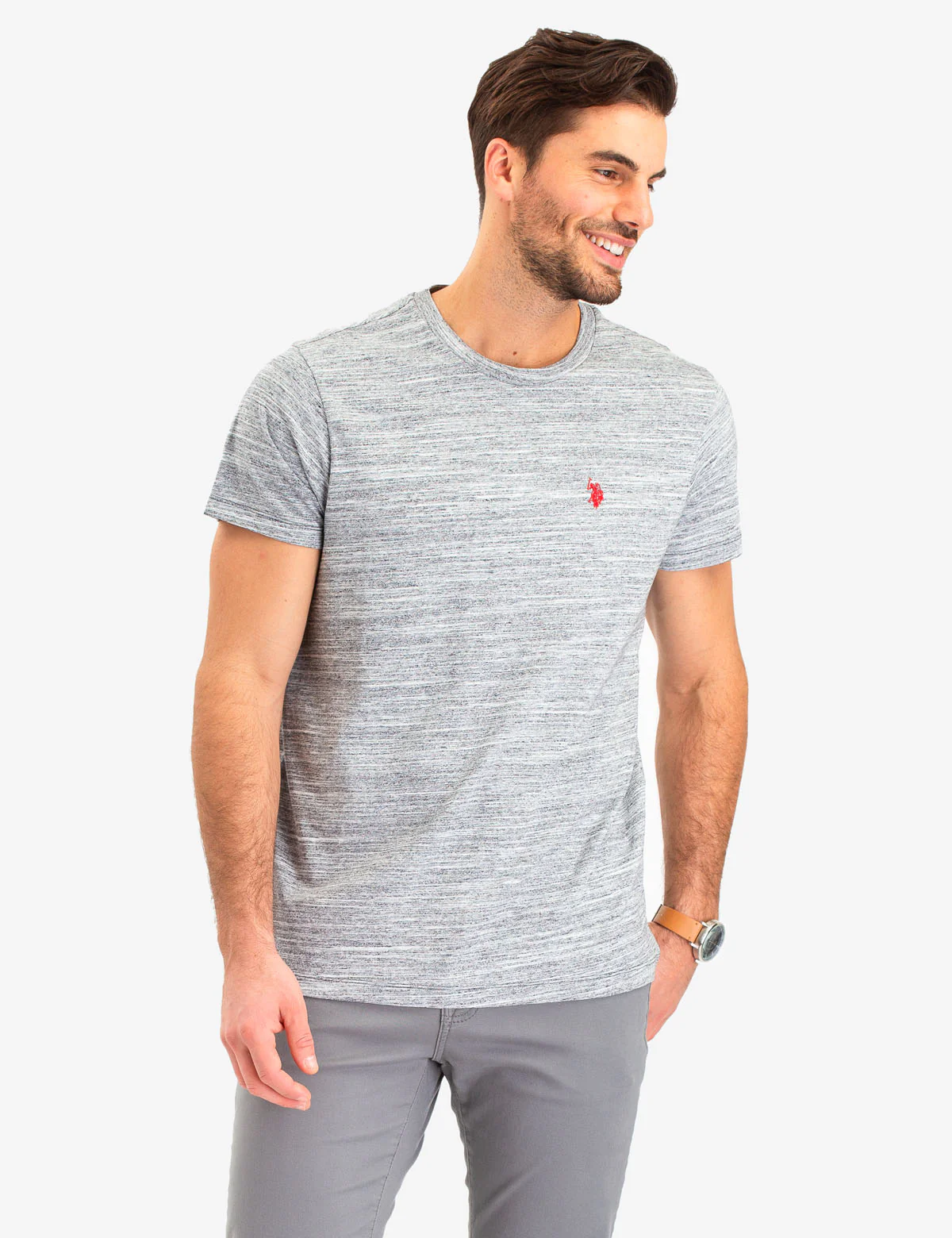 LINEAR SPACE DYE CREW NECK T-SHIRT