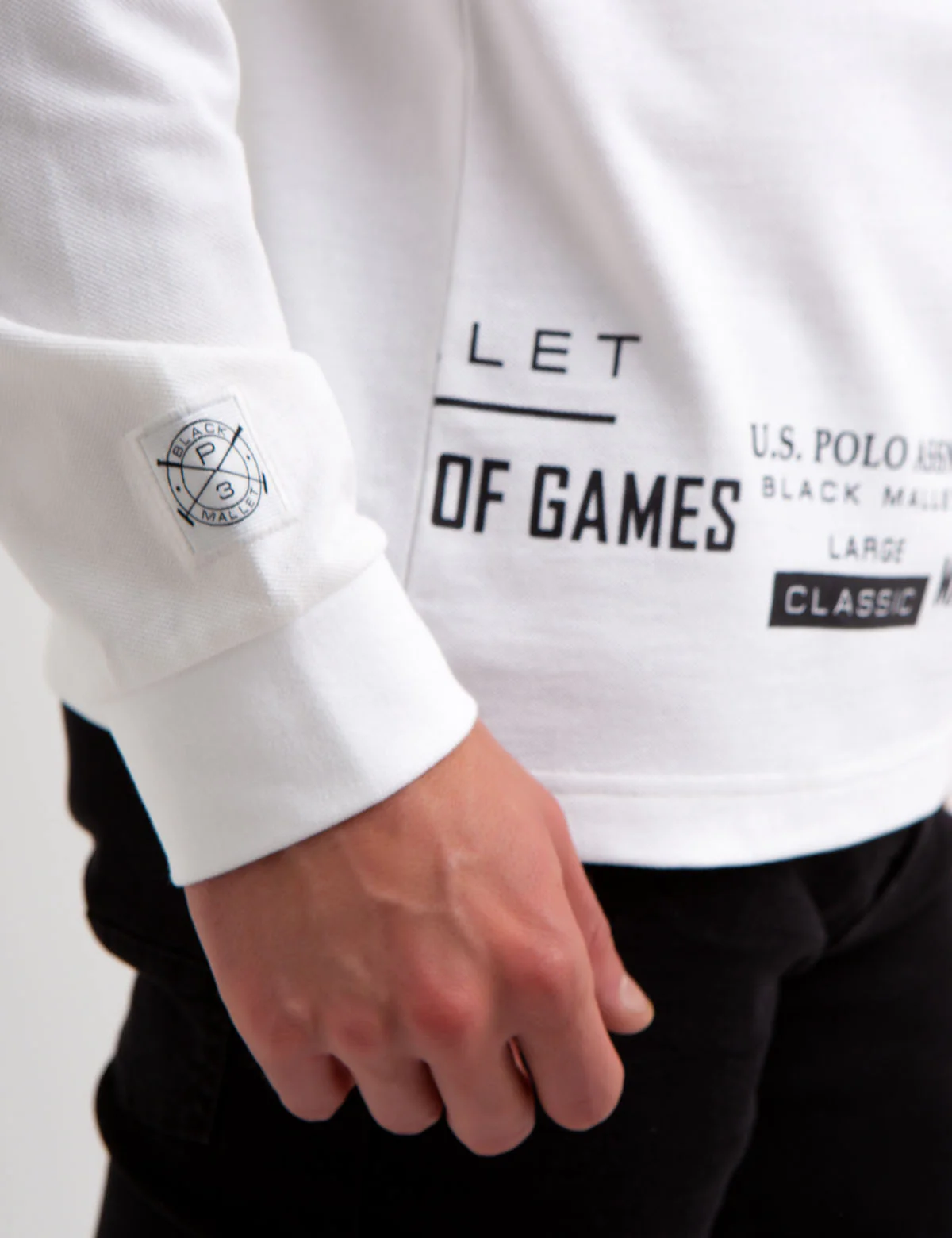 BLACK MALLET LOGO PRINT LONG SLEEVE POLO SHIRT - Image 6