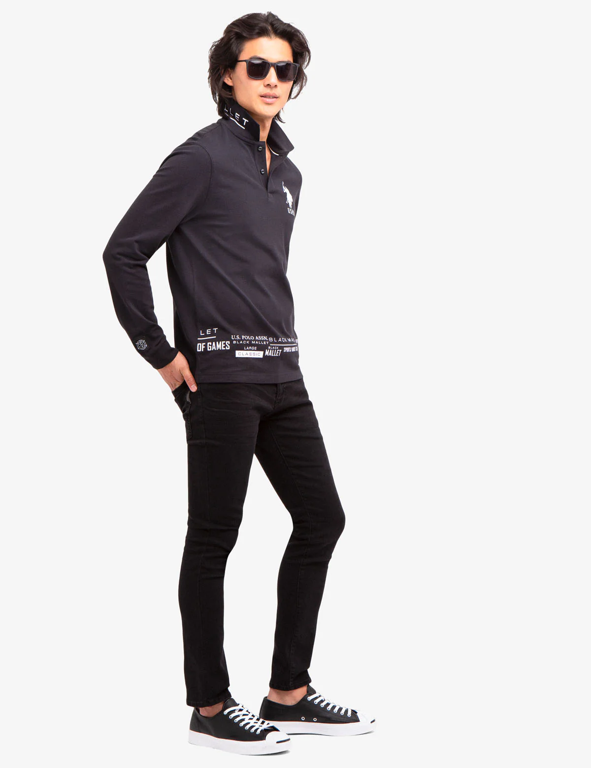 BLACK MALLET LOGO PRINT LONG SLEEVE POLO SHIRT - Image 8