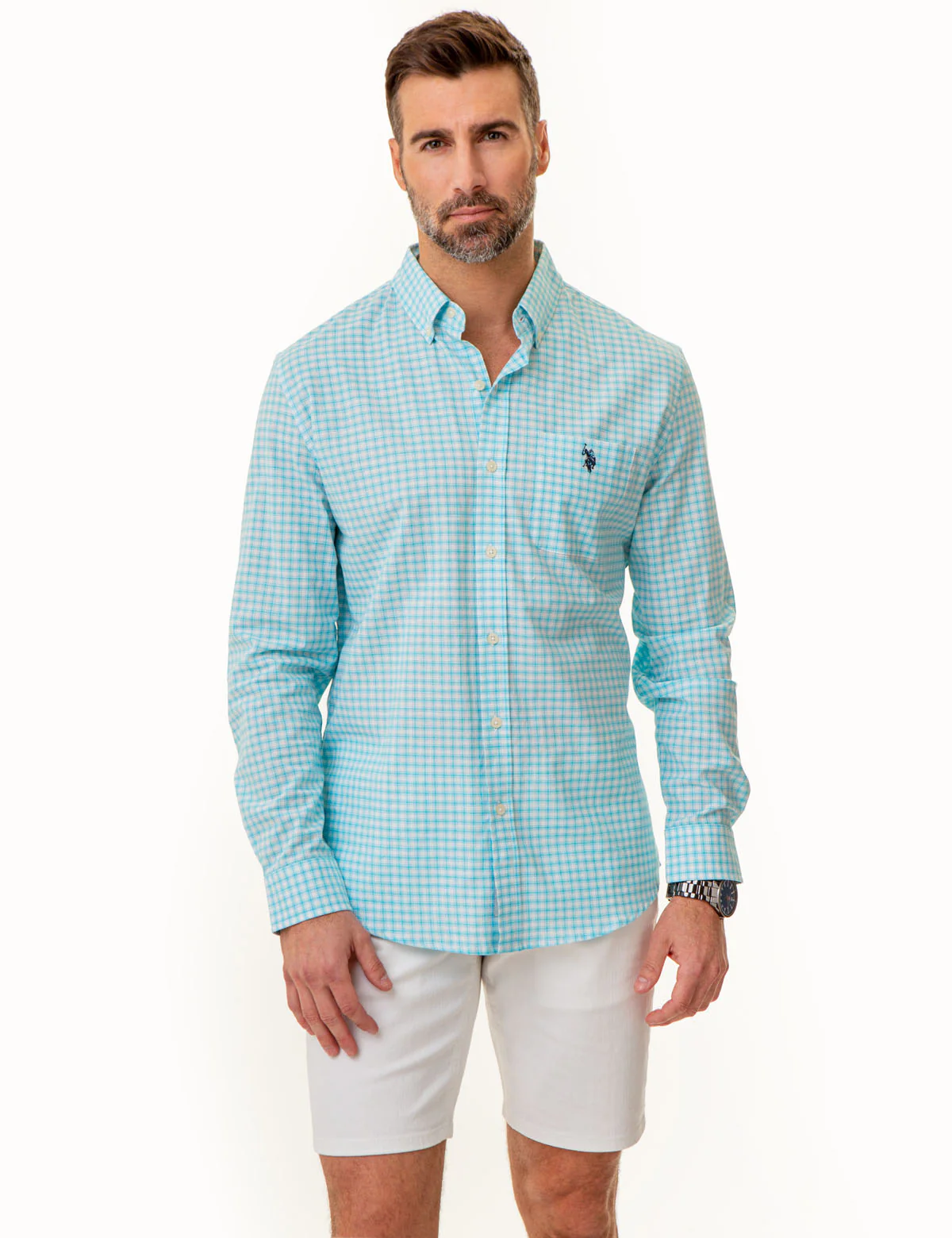 LONG SLEEVE BOX PLAID WOVEN SHIRT
