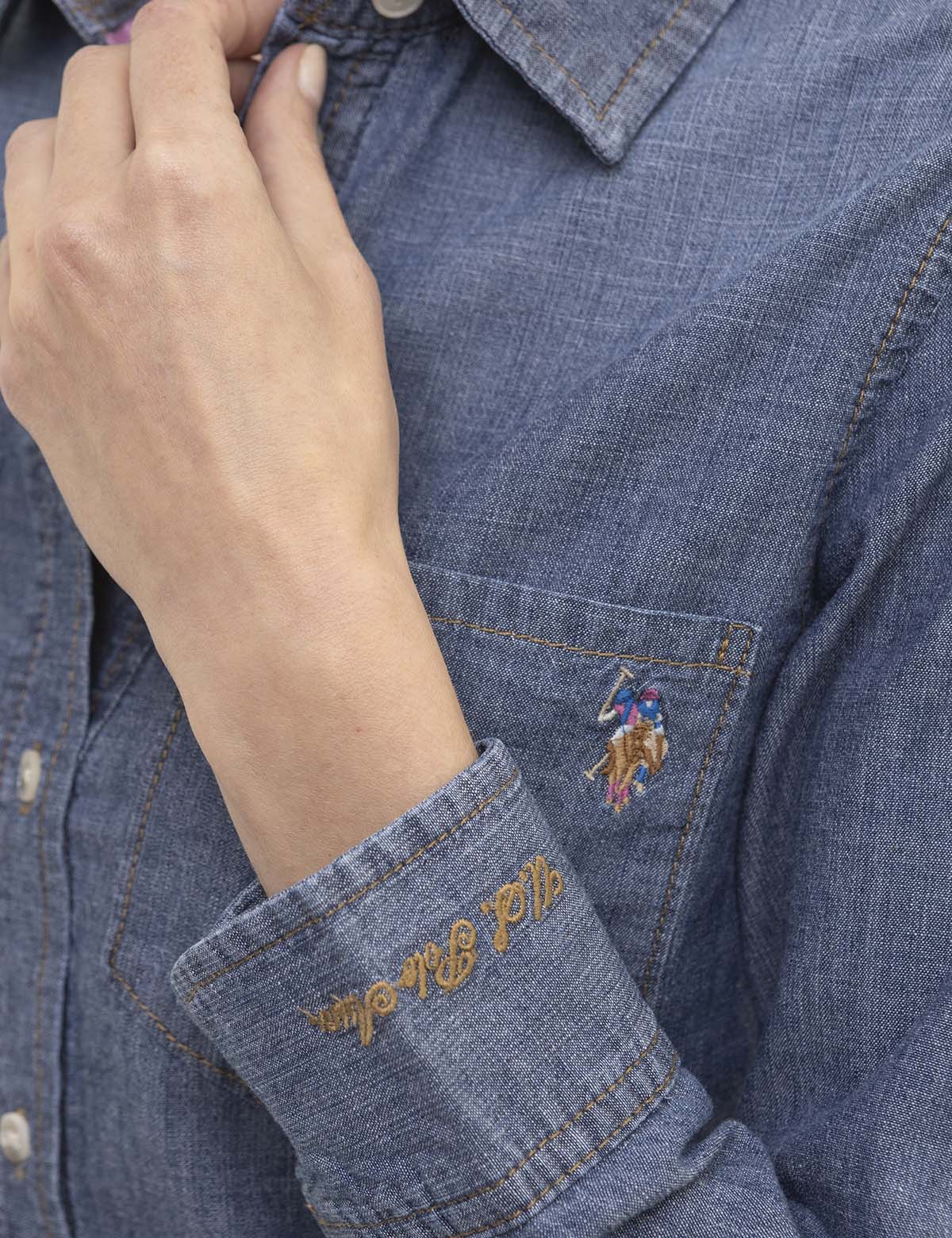 LONG SLEEVE CHAMBRAY SHIRT WITH POCKETS - Image 3