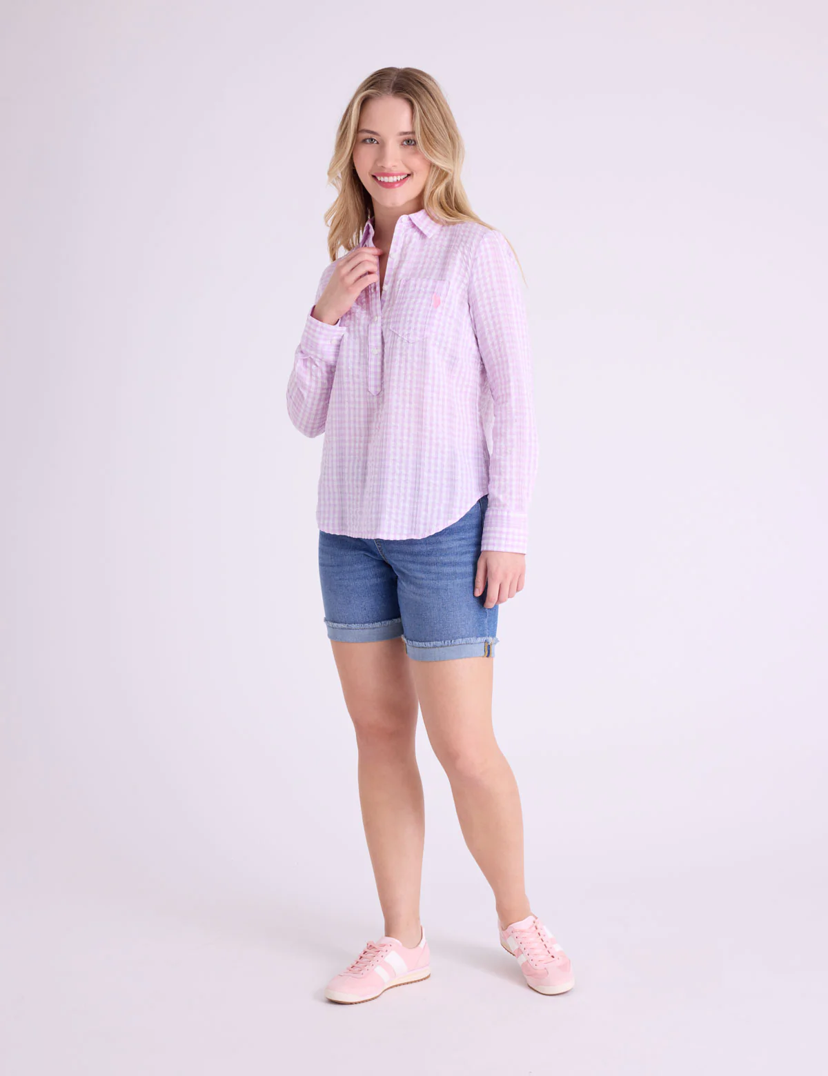 LONG SLEEVE HALF PLACKET GINGHAM SHIRT - Image 3