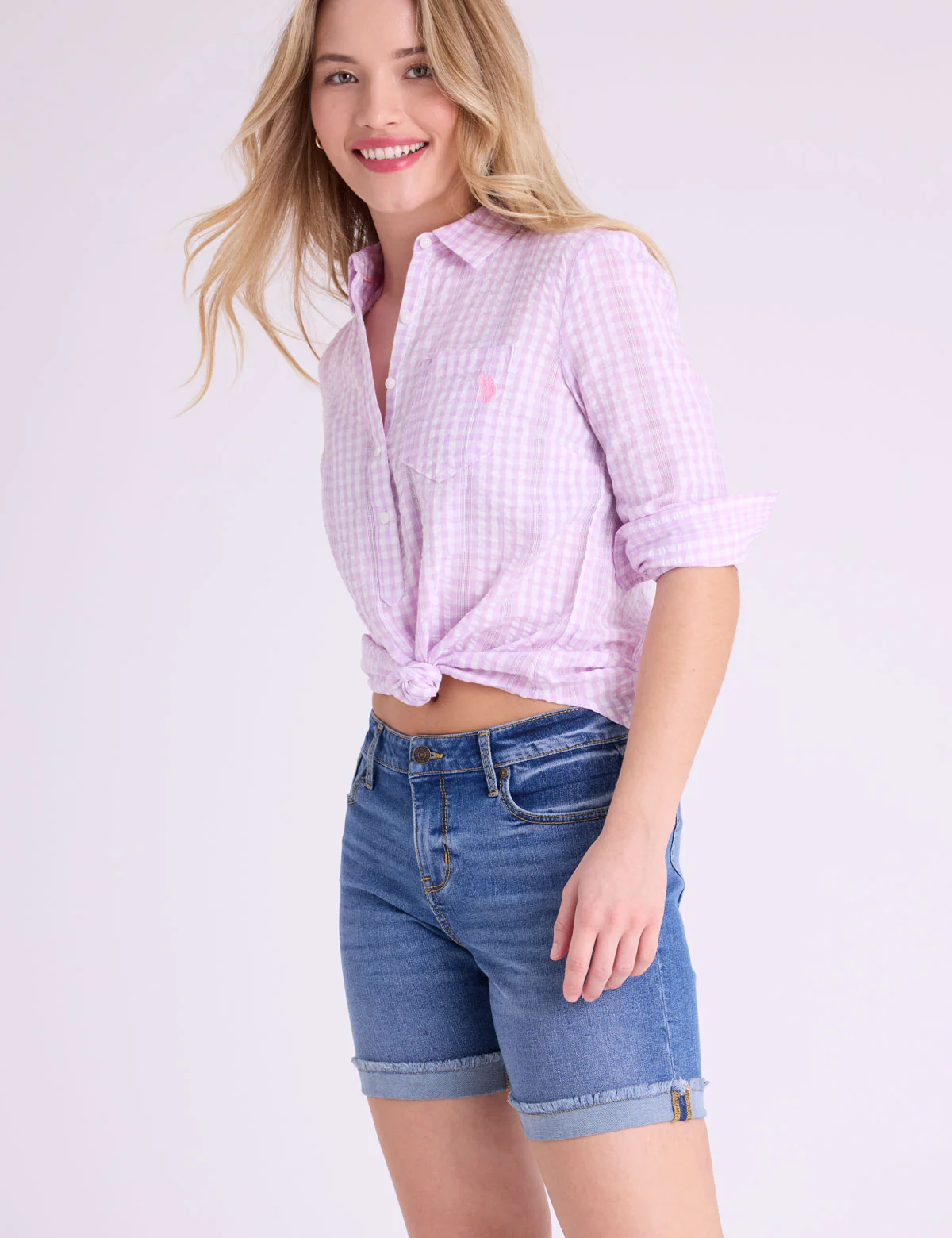 LONG SLEEVE HALF PLACKET GINGHAM SHIRT - Image 6