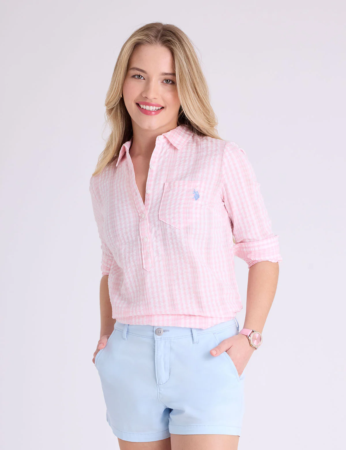 LONG SLEEVE HALF PLACKET GINGHAM SHIRT - Image 7