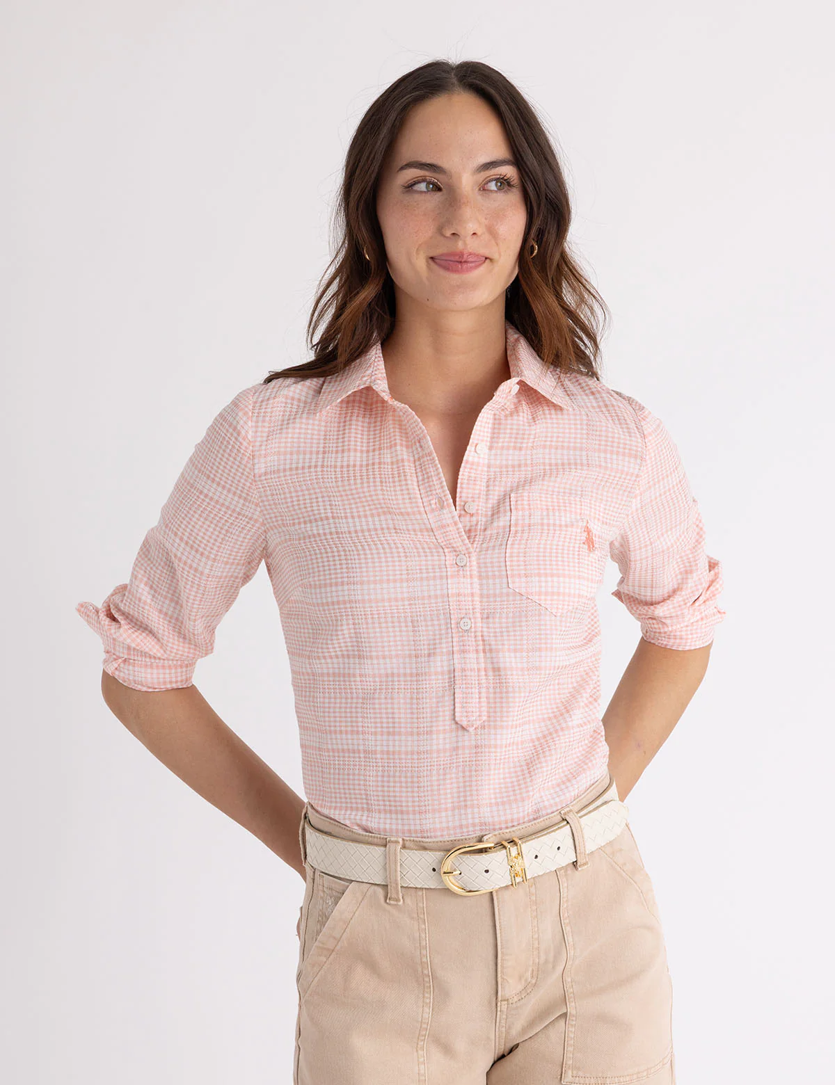 LONG SLEEVE HALF PLACKET GINGHAM SHIRT - Image 2