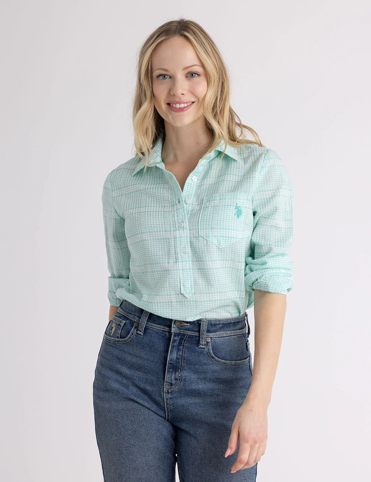 LONG SLEEVE HALF PLACKET GINGHAM SHIRT - Image 5