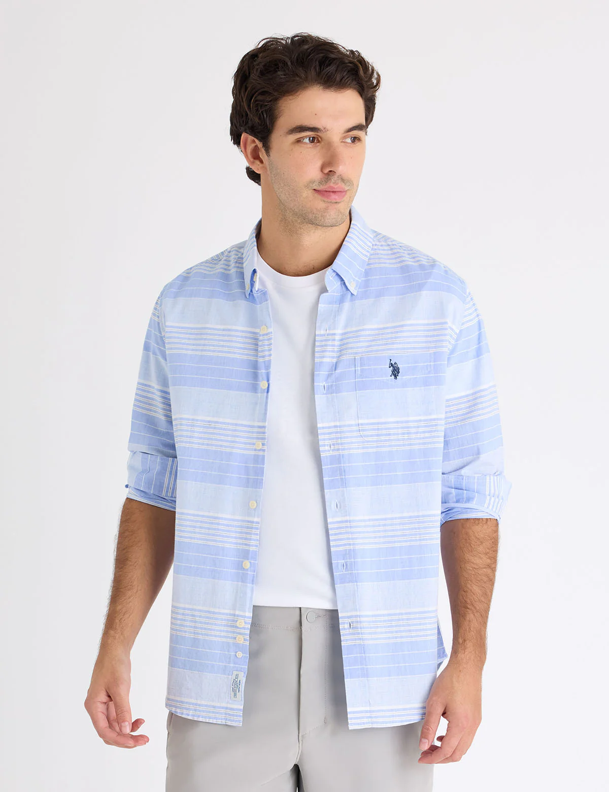 LONG SLEEVE HORIZONTAL STRIPE SLUB POPLIN SHIRT