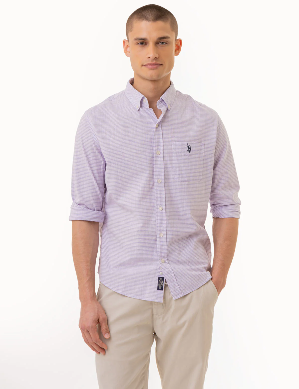 LONG SLEEVE HORIZONTAL STRIPE WOVEN SHIRT