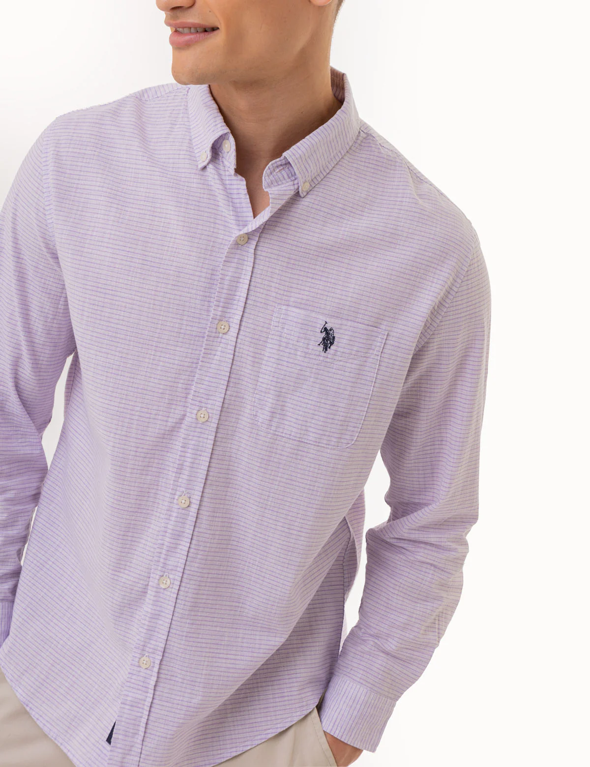 LONG SLEEVE HORIZONTAL STRIPE WOVEN SHIRT - Image 4