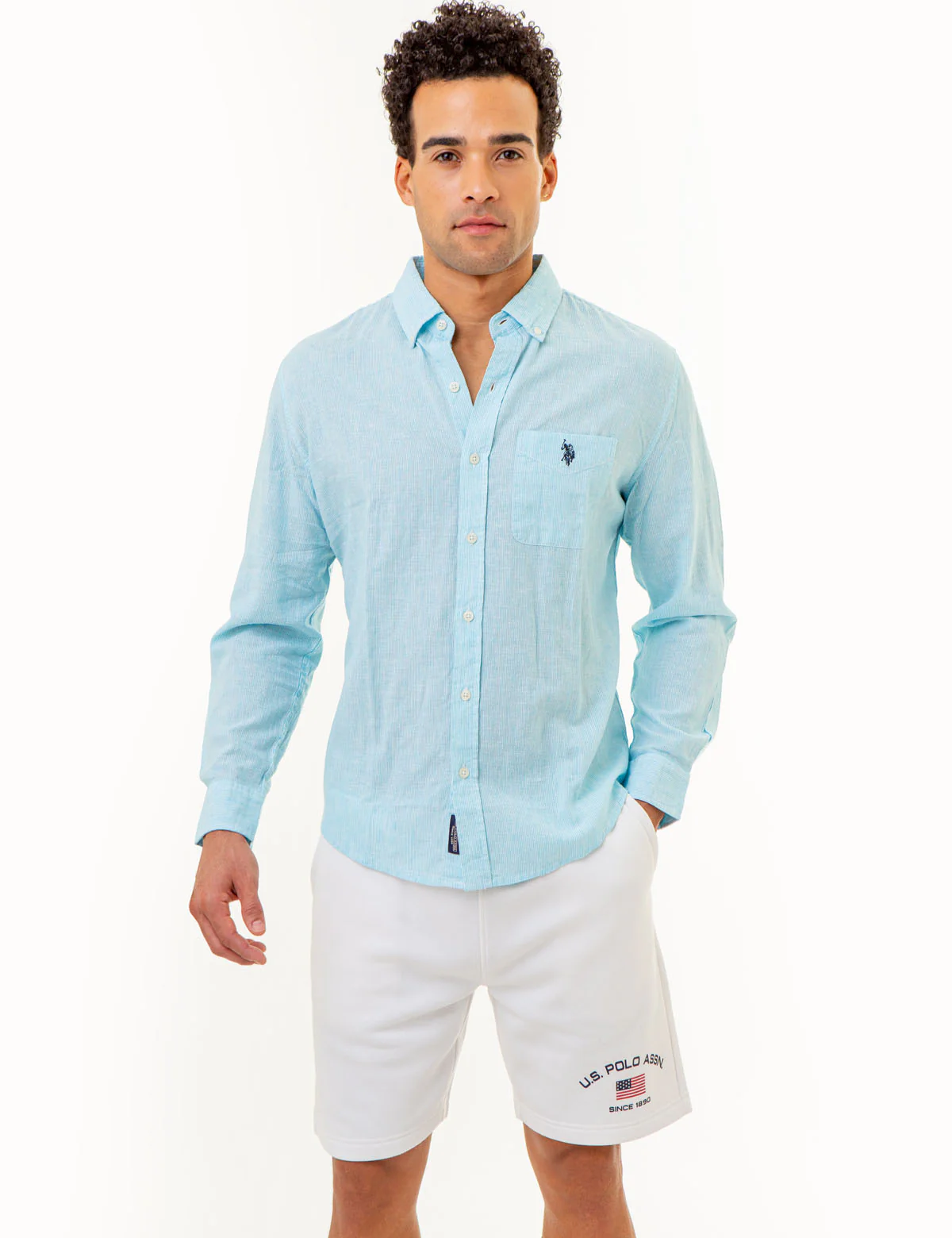 LONG SLEEVE LINEN YARN DYE STRIPED SHIRT