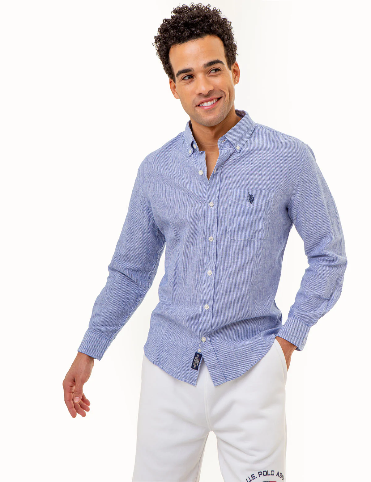 LONG SLEEVE LINEN YARN DYE STRIPED SHIRT - Image 8