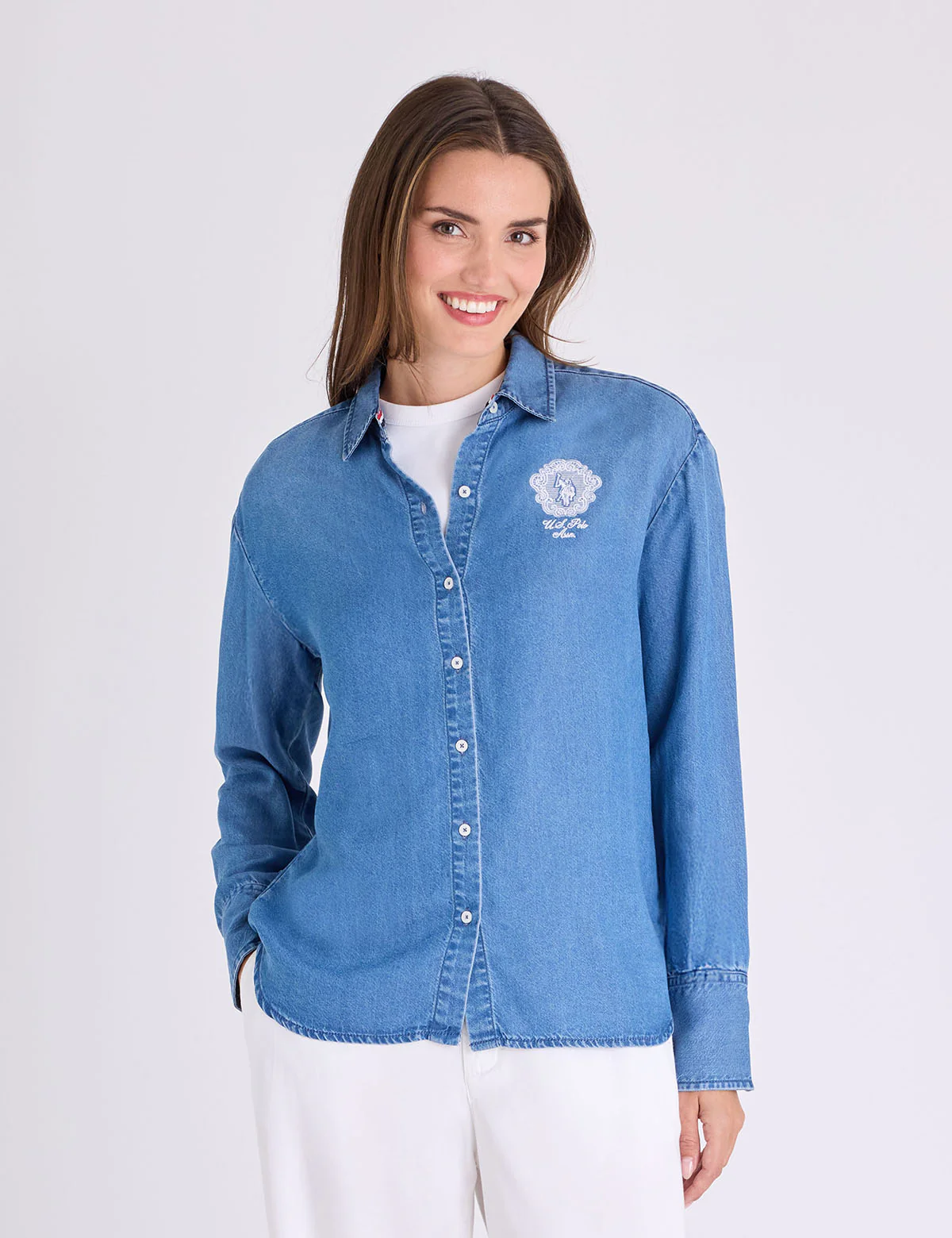 LONG SLEEVE OVERSIZED DENIM SHIRT WITH CREST - Image 3