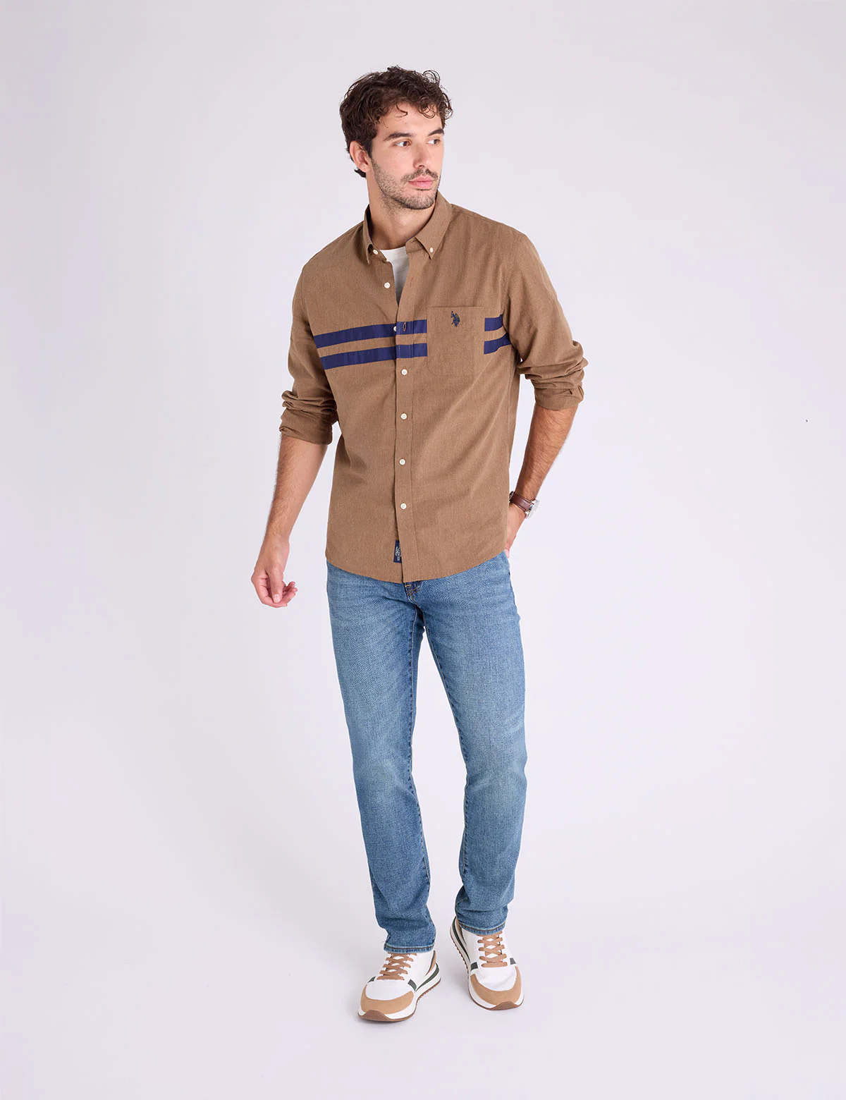 LONG SLEEVE PEACHED HEATHER CHEST STRIPE SHIRT - Image 3