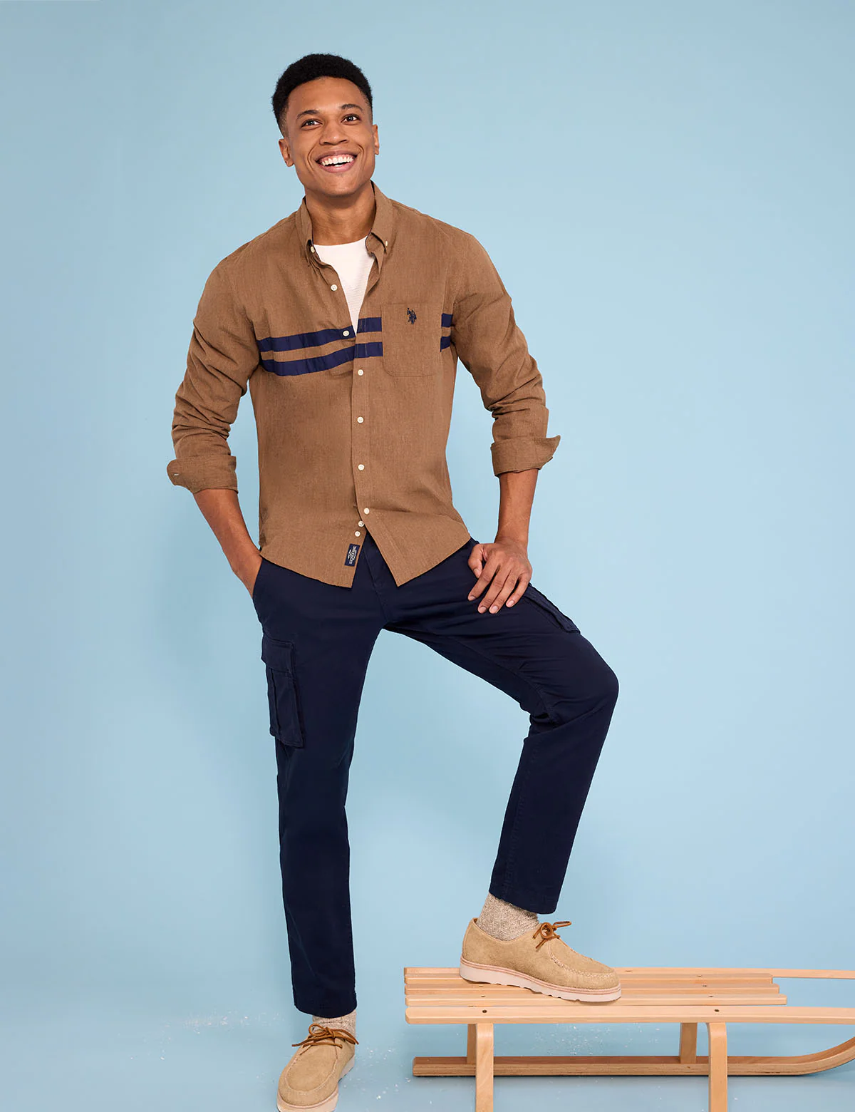LONG SLEEVE PEACHED HEATHER CHEST STRIPE SHIRT - Image 5