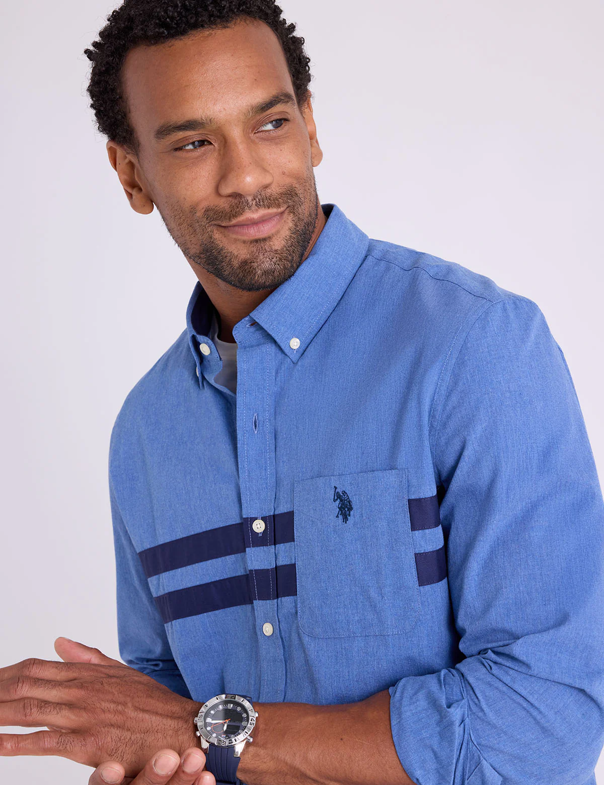 LONG SLEEVE PEACHED HEATHER CHEST STRIPE SHIRT - Image 6