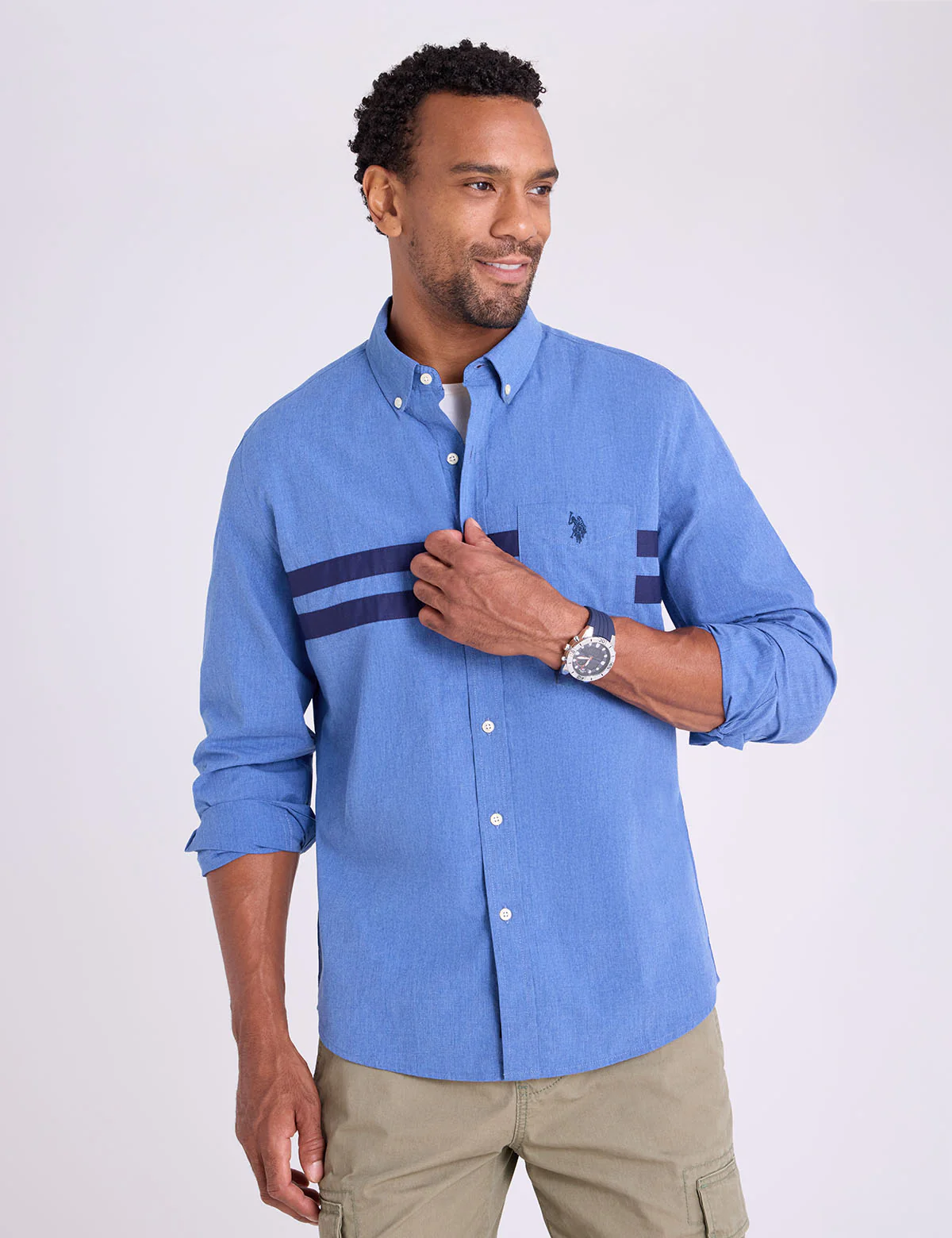 LONG SLEEVE PEACHED HEATHER CHEST STRIPE SHIRT - Image 7