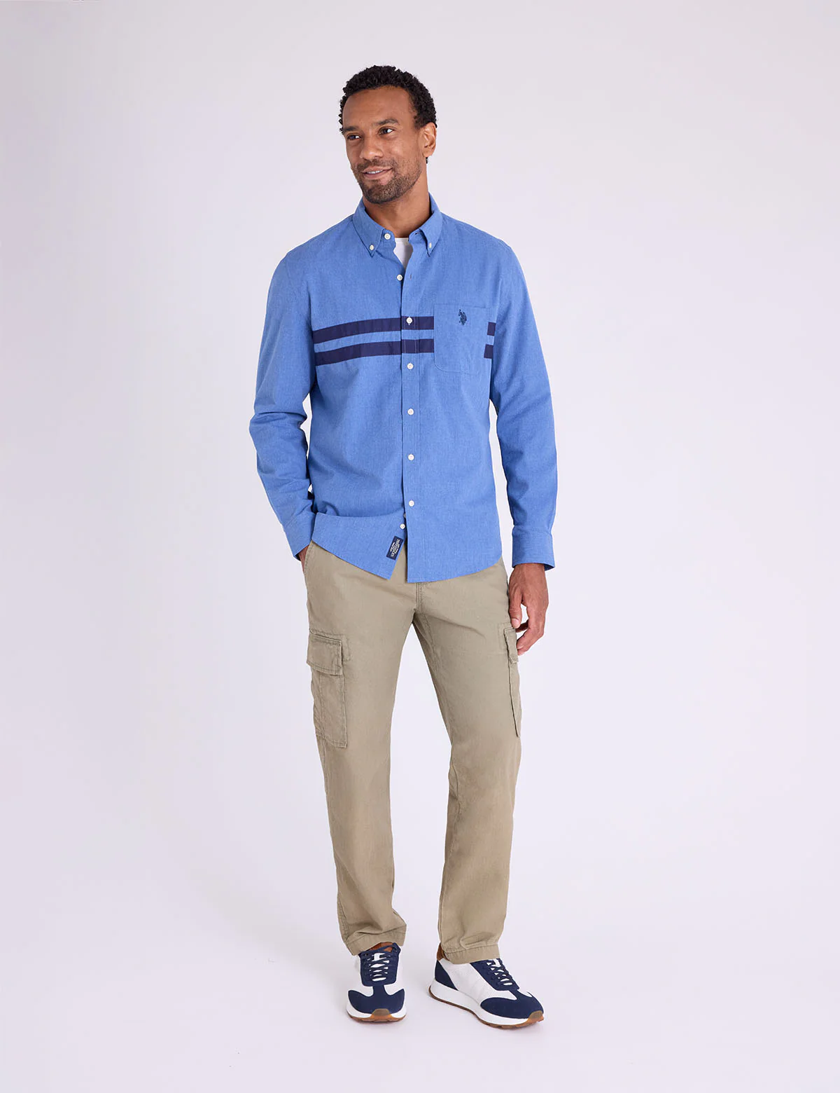LONG SLEEVE PEACHED HEATHER CHEST STRIPE SHIRT - Image 8
