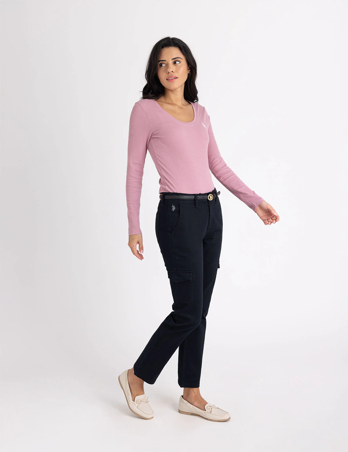 LONG SLEEVE RIB SCOOP NECK T-SHIRT - Image 2