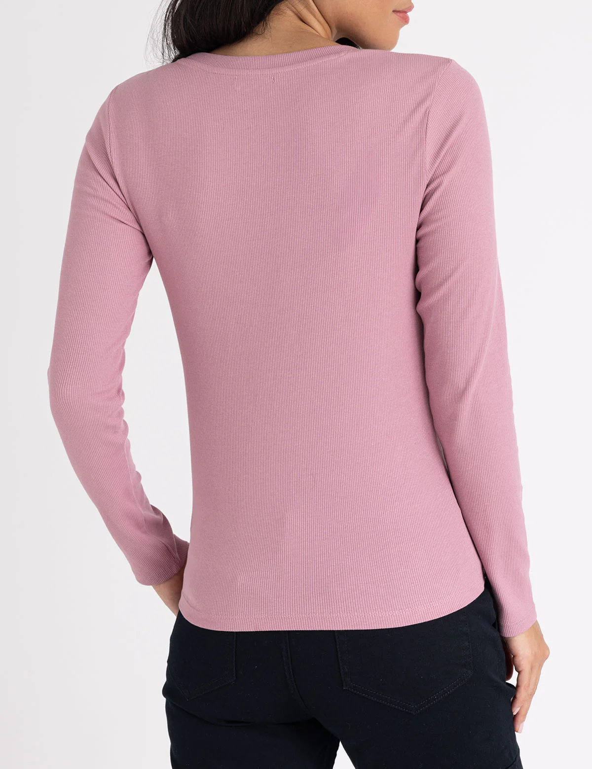 LONG SLEEVE RIB SCOOP NECK T-SHIRT - Image 5
