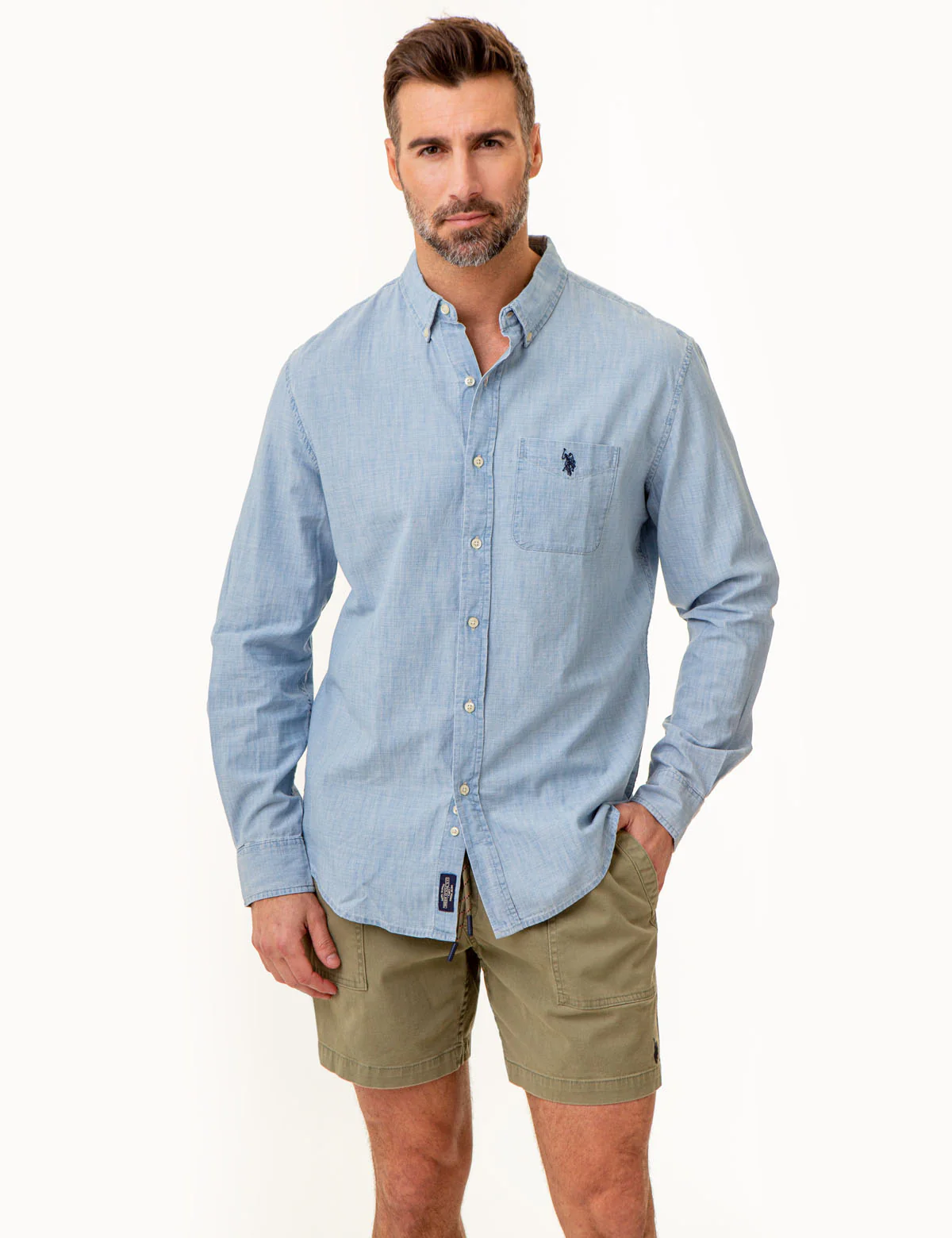 LONG SLEEVE SLUB CHAMBRAY WOVEN SHIRT
