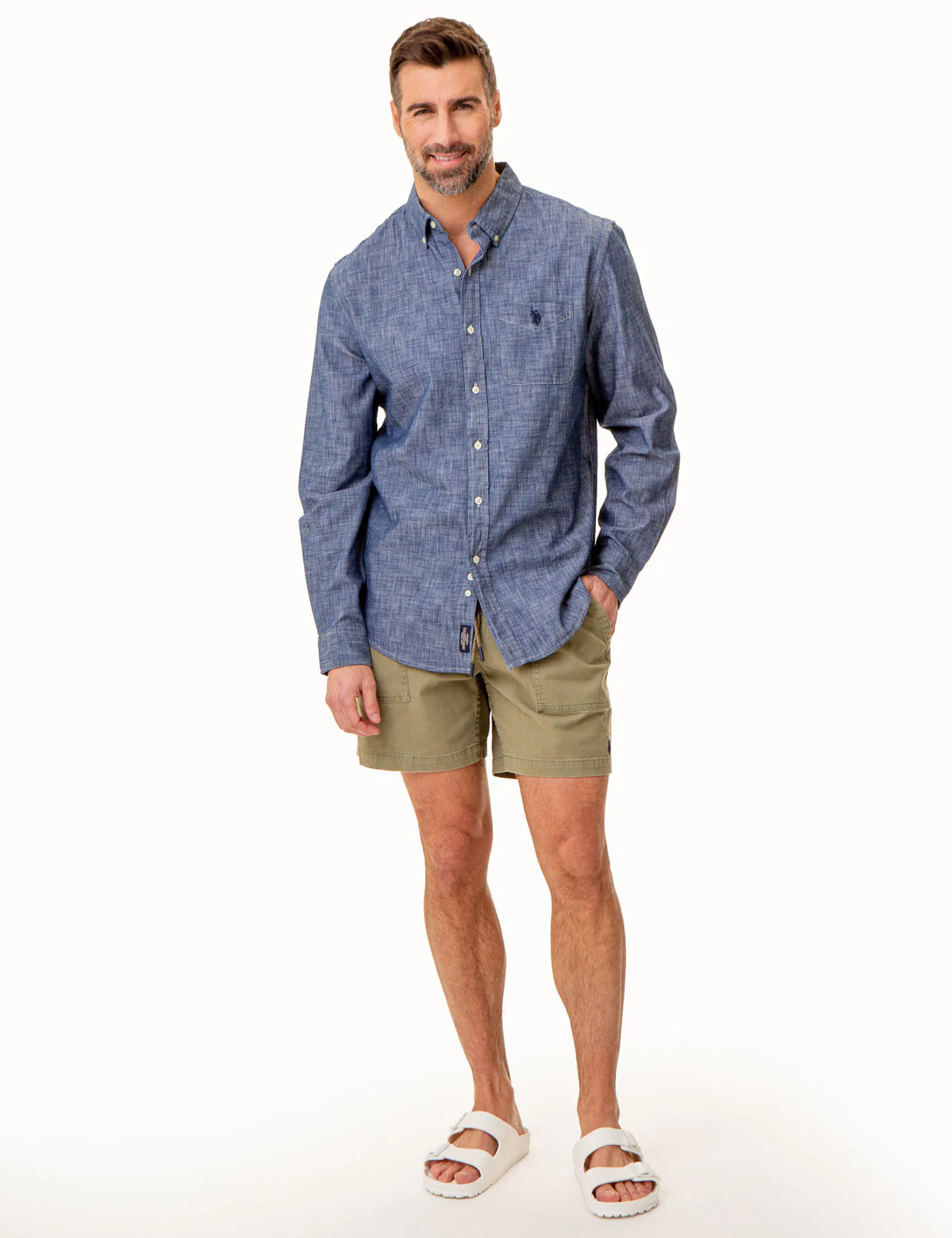 LONG SLEEVE SLUB CHAMBRAY WOVEN SHIRT - Image 5