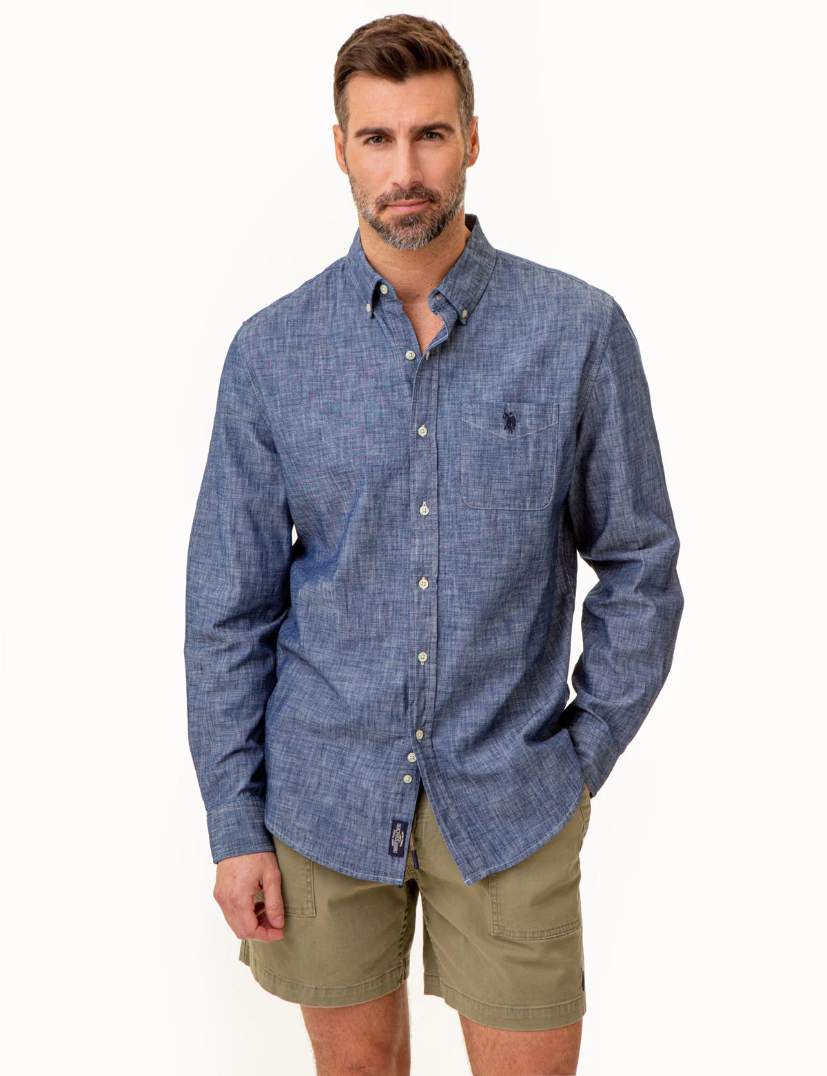 LONG SLEEVE SLUB CHAMBRAY WOVEN SHIRT - Image 6