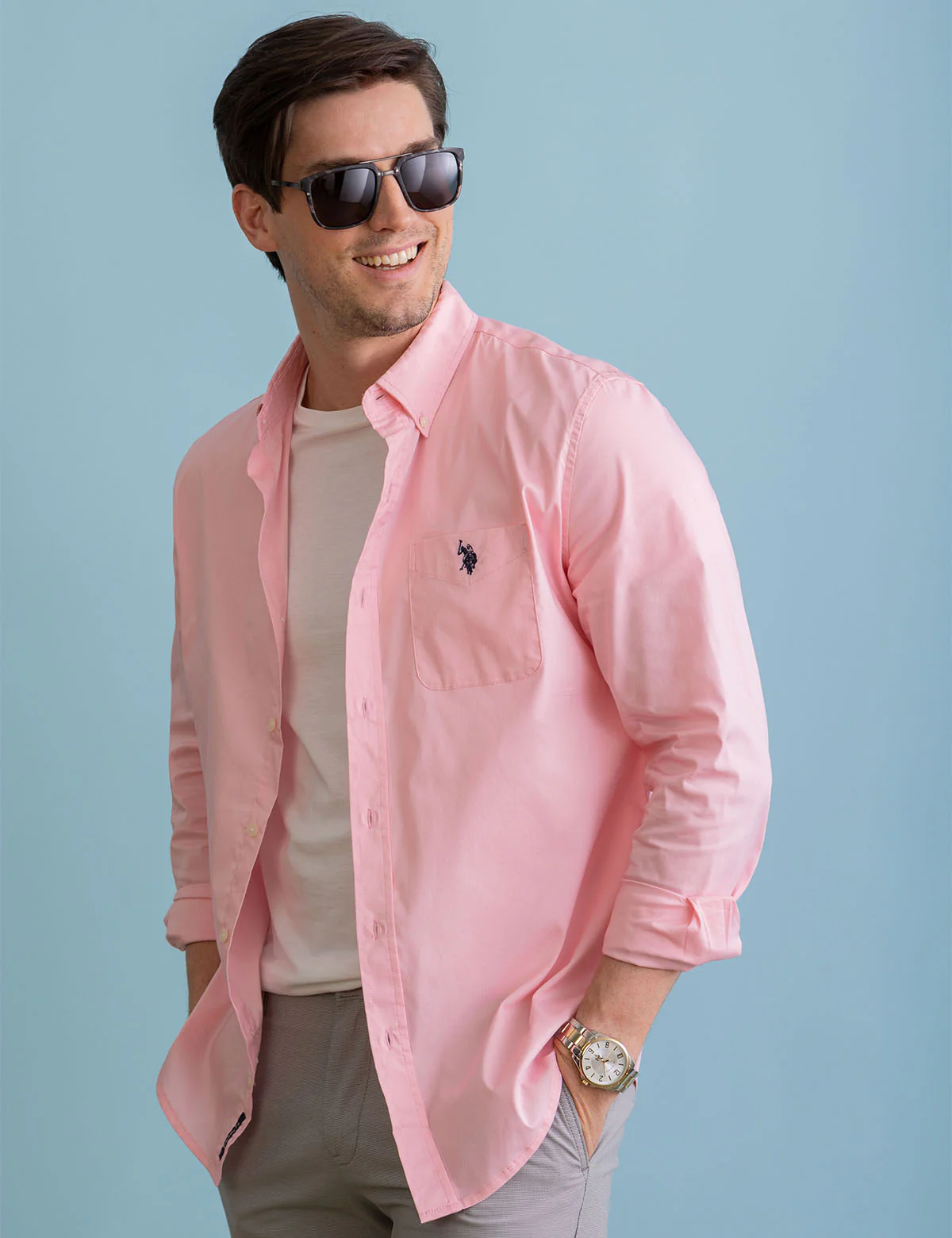 SOLID STRETCH POPLIN LONG SLEEVE SHIRT - Image 5