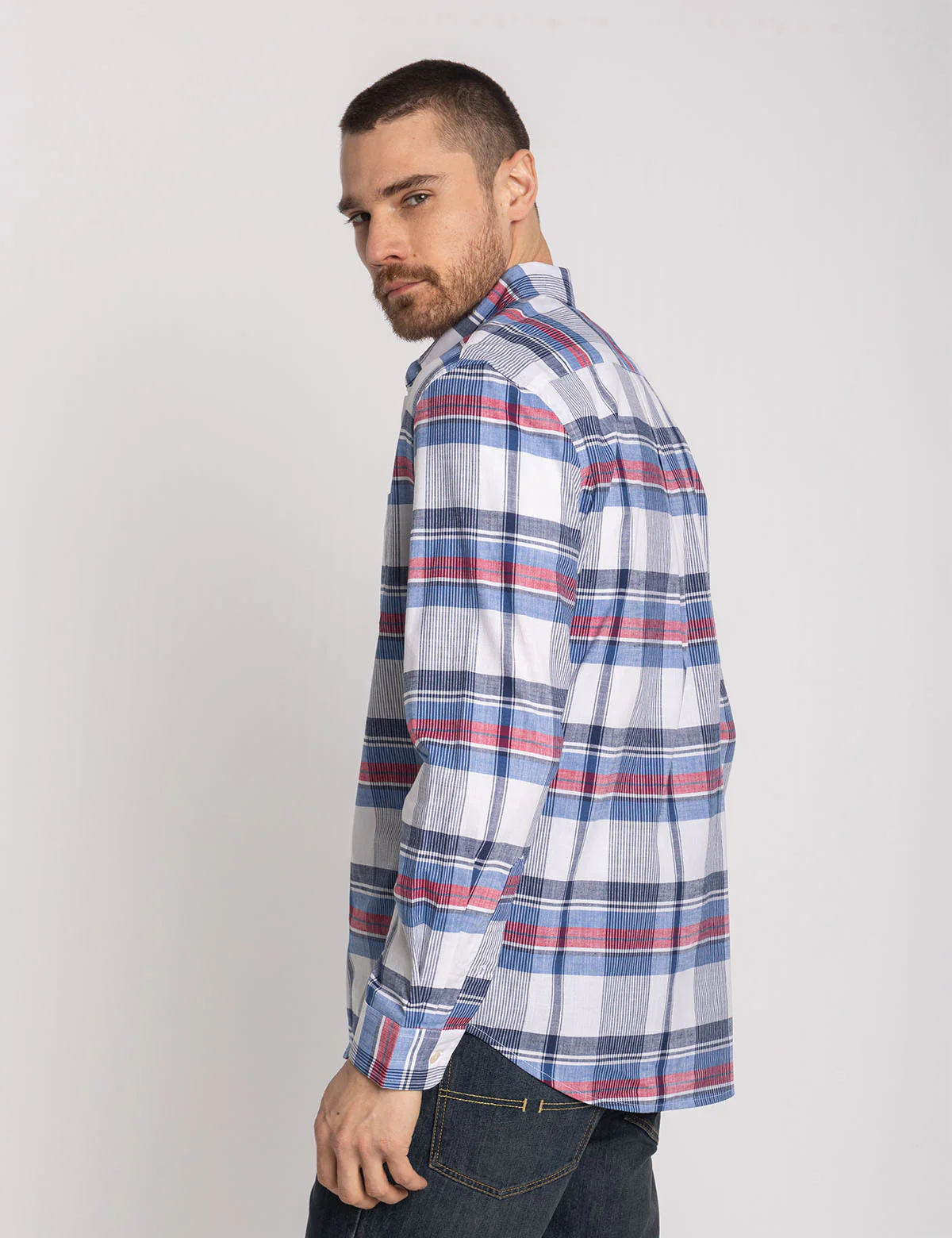 LONG SLEEVE STRETCH PLAID POPLIN SHIRT - Image 4